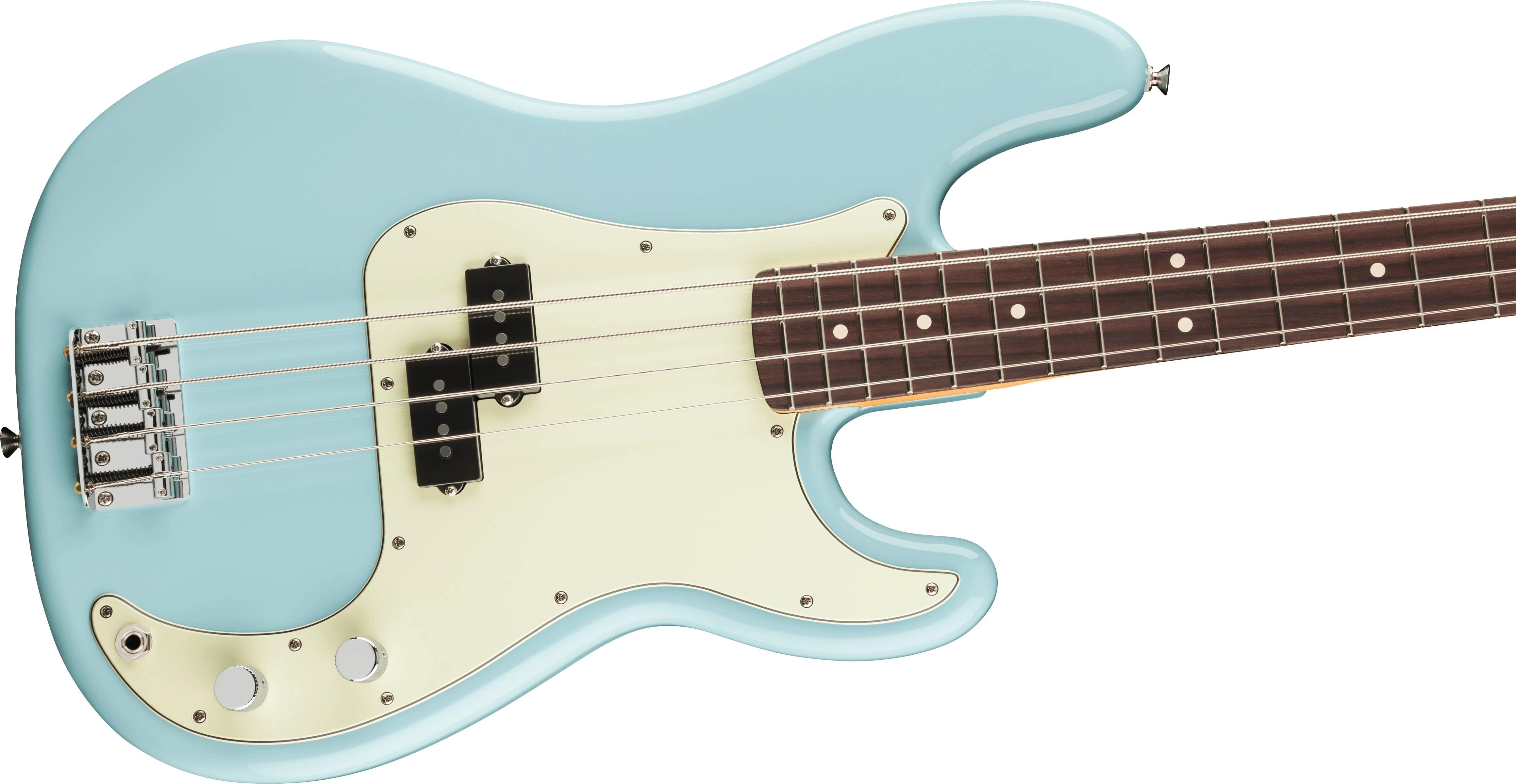 Fender 75th Anniversary Player II Precision Bass Guitar in Daphne Blue - 0146470504-Angle.jpg