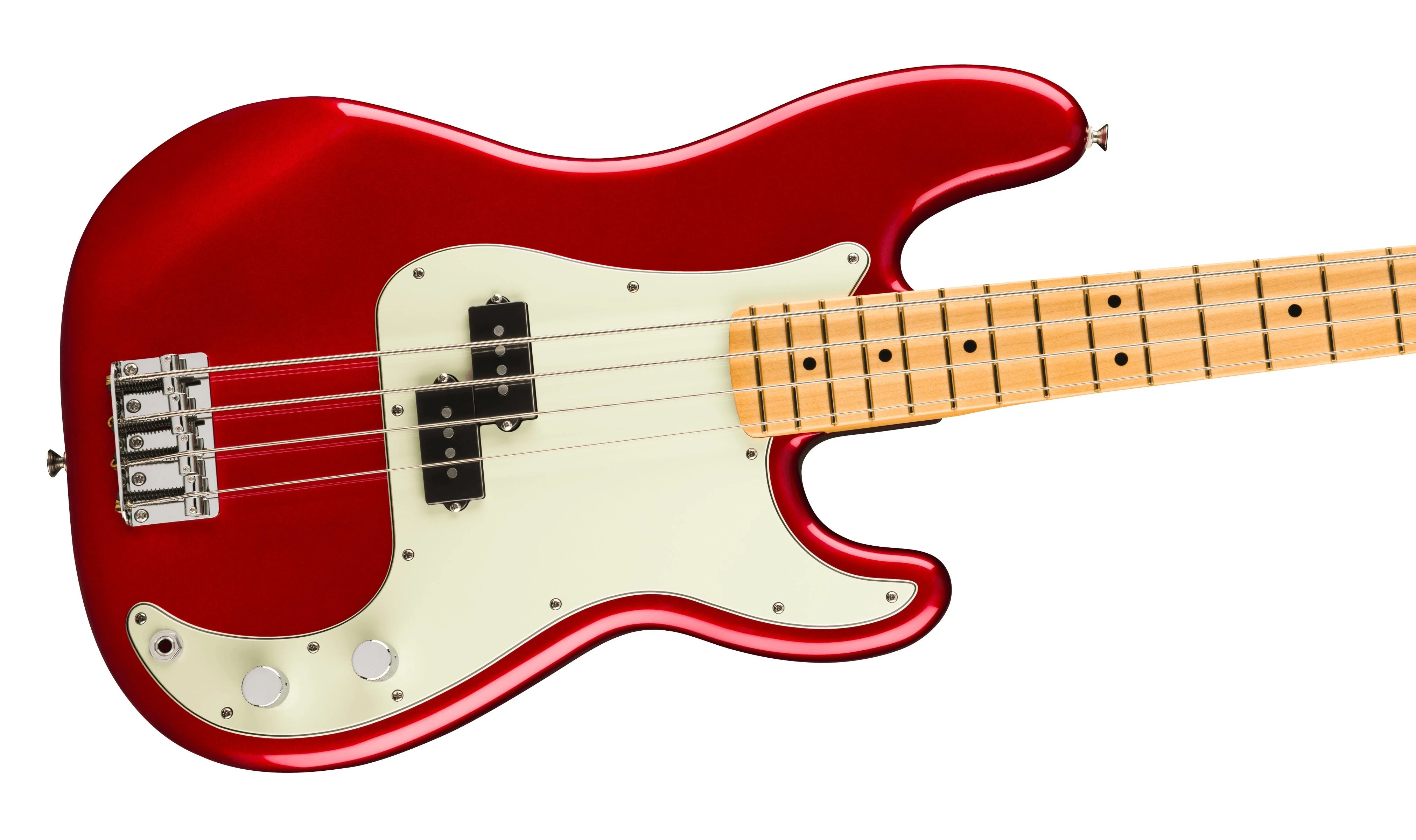 Fender 75th Anniversary Player II Precision Bass Guitar in Candy Apple Red - 0146472509-Angle.jpg