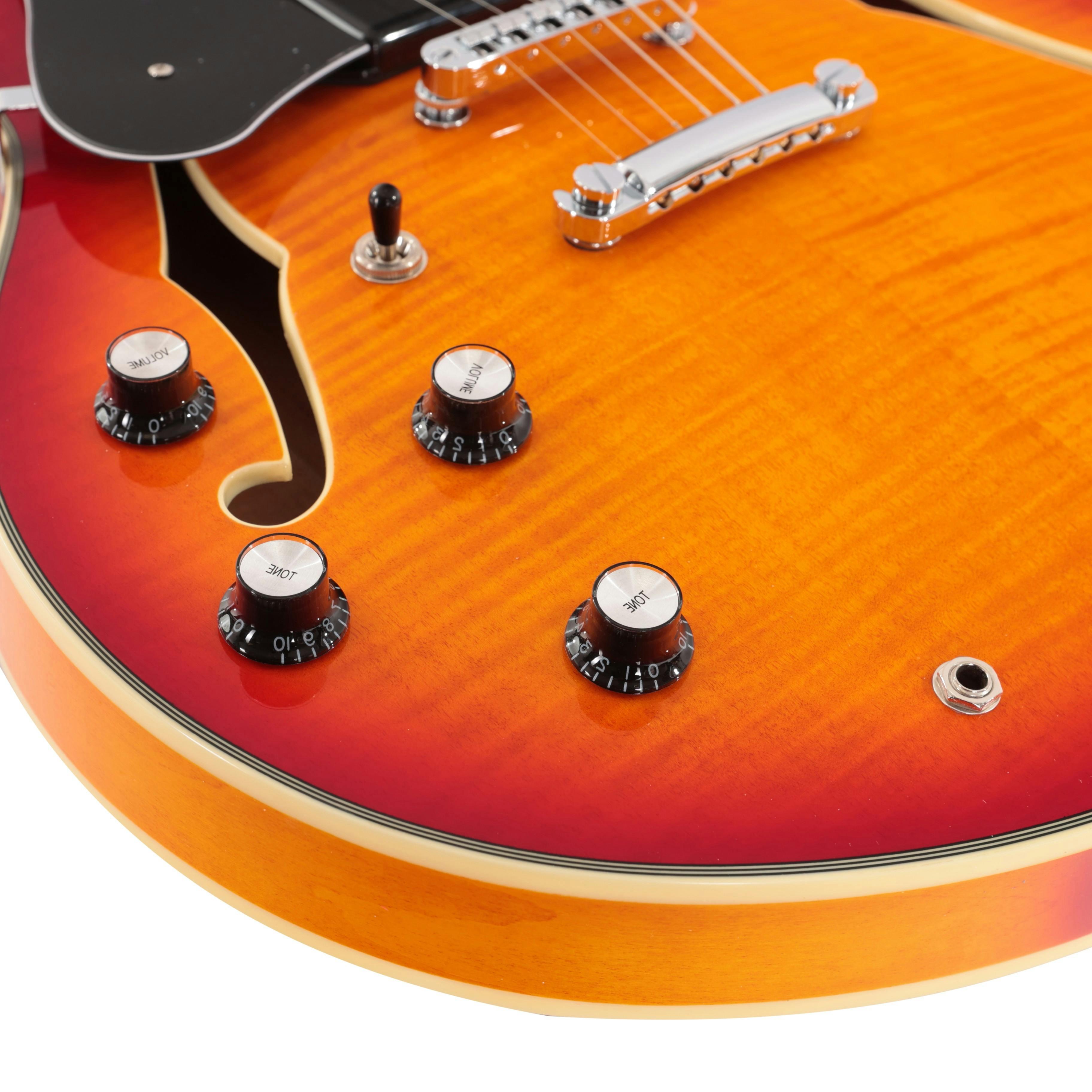 B Stock : Sire Larry Carlton H7V Left Handed Semi-Hollow Electric Guitar in Cherry Sunburst - 001 - H7VLHCS-Sire-Larry-Carlton-H7V-P90s-Cherry-Sunburst-Controls-Left-Handed.jpg