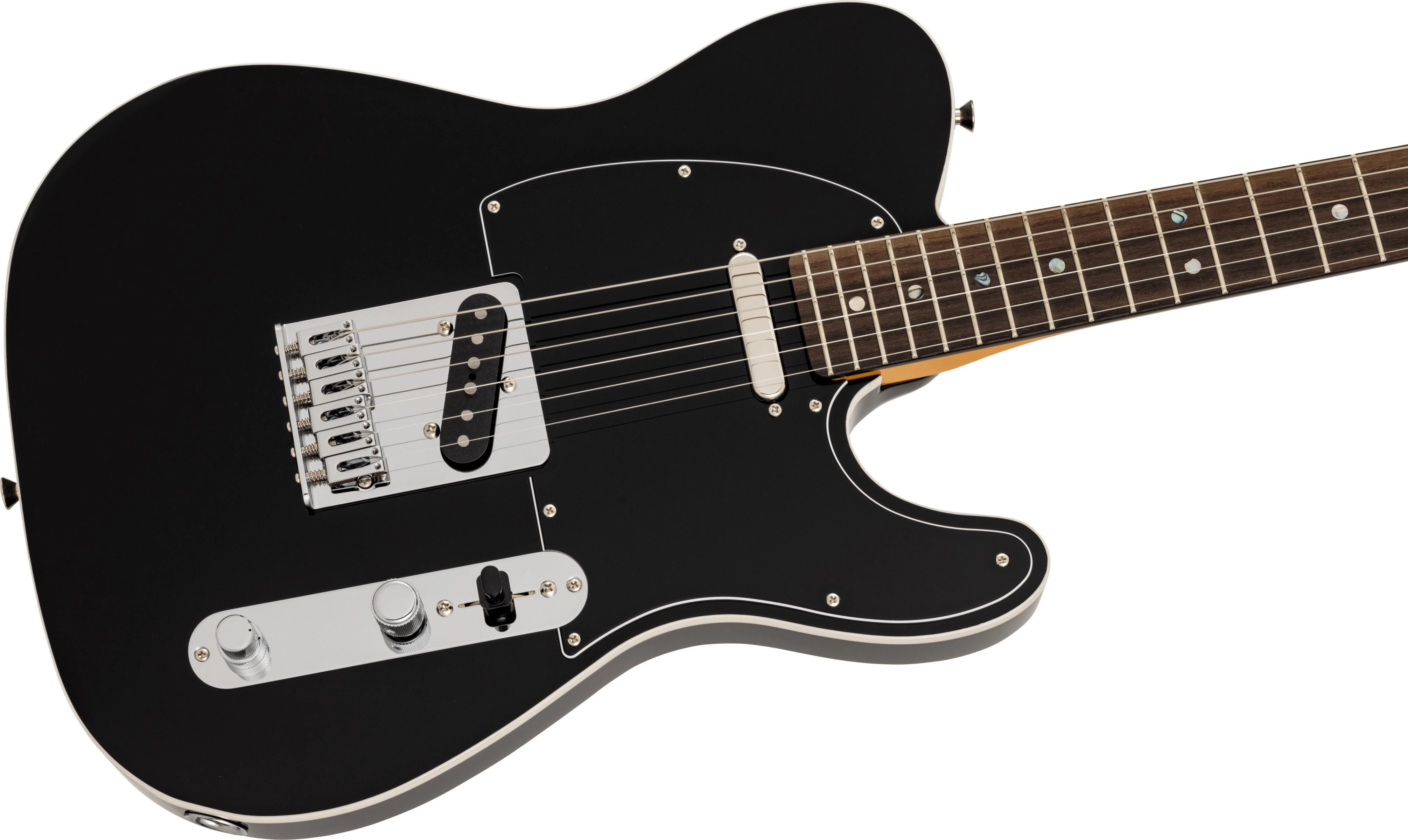 Fender Made in Japan Active Modern Telecaster Electric Guitar in Black - 5700100306-Angle.jpg