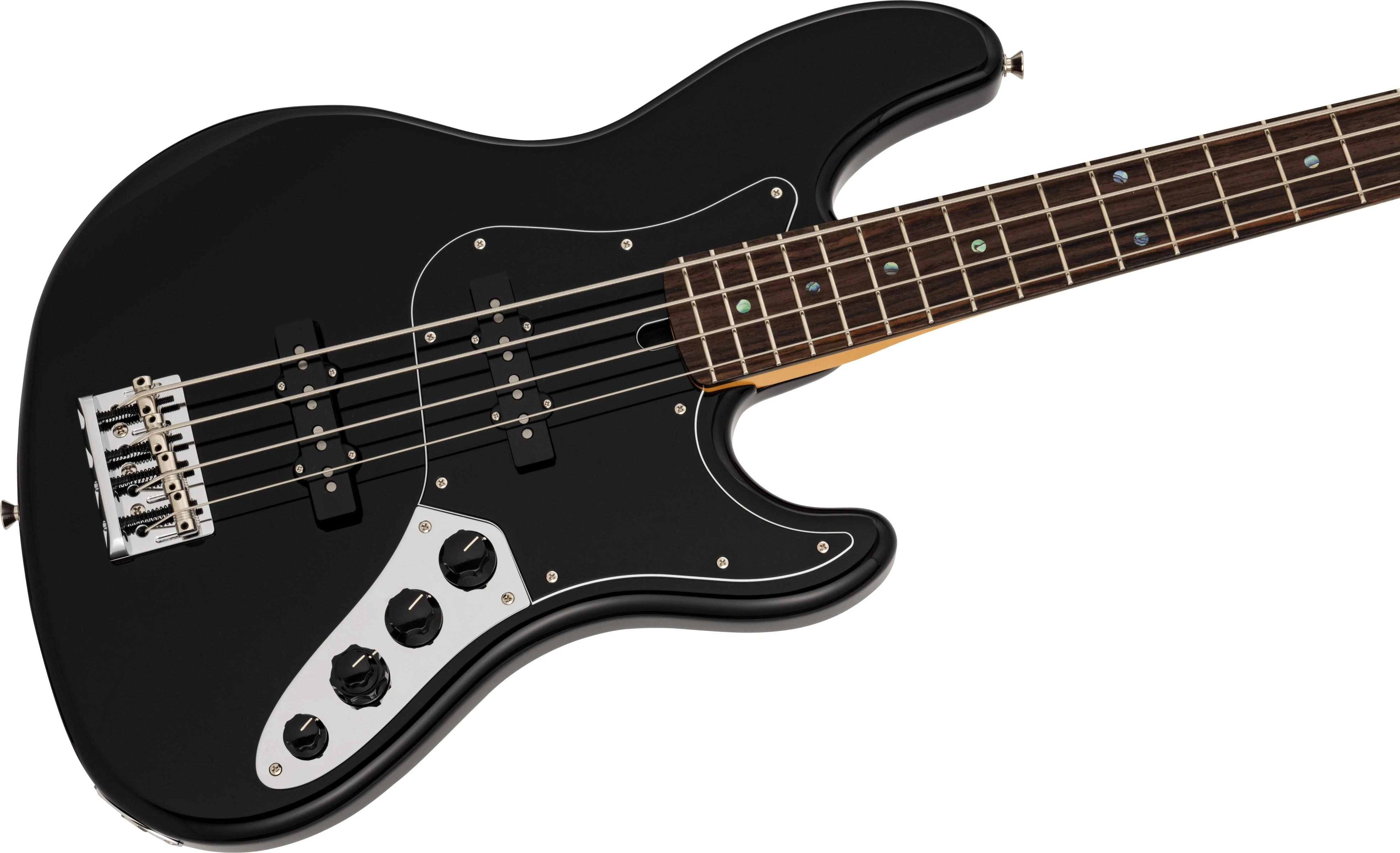 Fender Made in Japan Active Modern Jazz Bass Guitar in Black - 5702100306-Angle.jpg