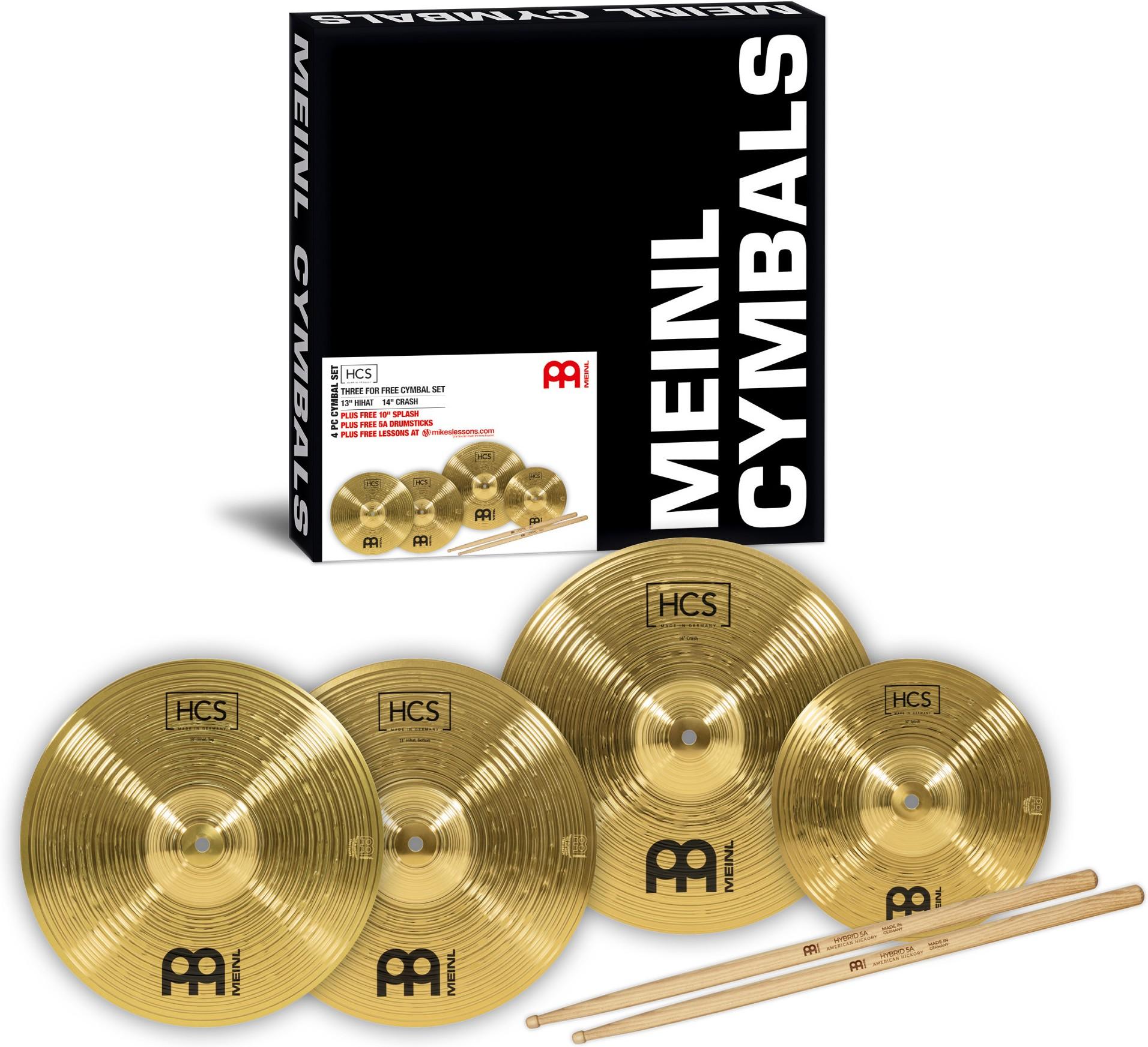 Meinl HCS Bonus Pack 13" Hihat + 14" Crash + 10" Splash + SB106 Hybrid Drumsticks - HCS131410S (1).jpg