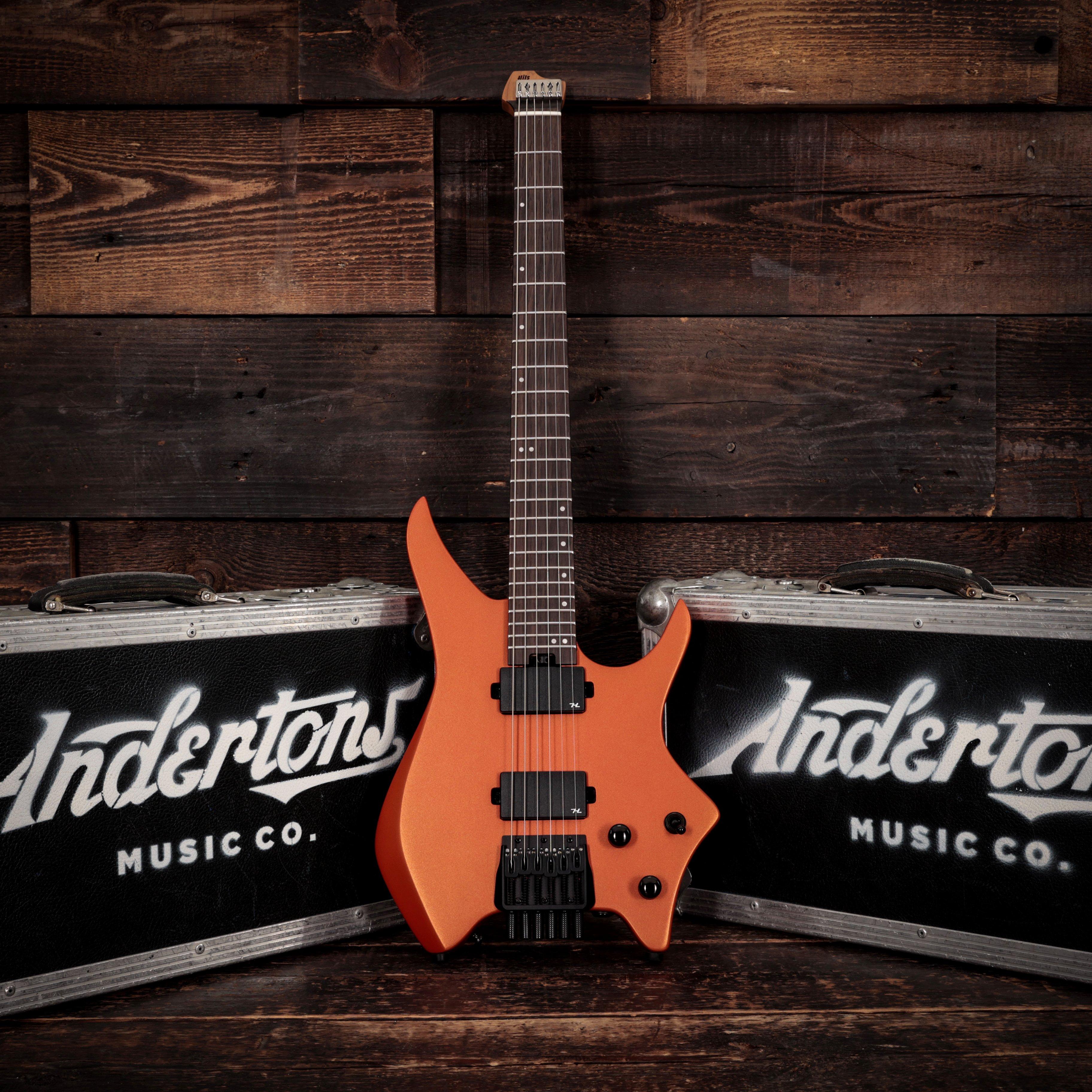 HILS NEXT HN3 Gen 1 Headless Electric Guitar in Satin Metallic Coral Orange - HN3SMCO-GEN1-Lifestyle.jpg