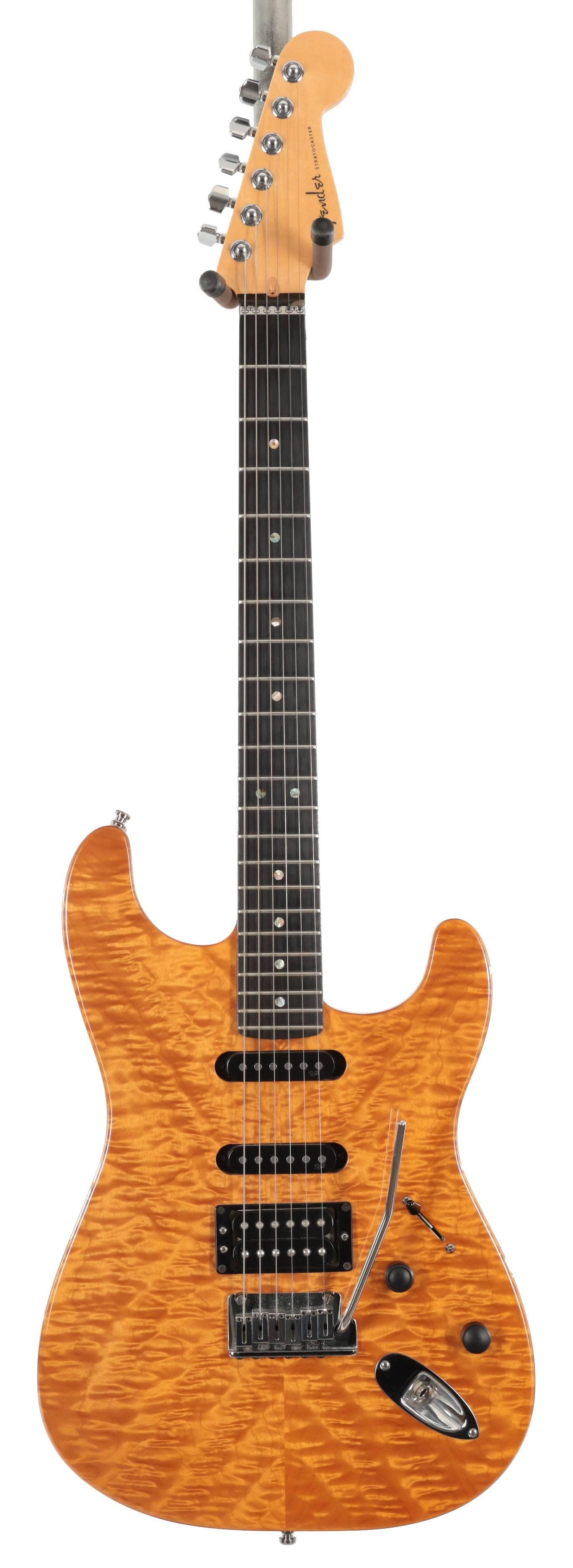 Second Hand Fender American Deluxe HSS Stratocaster Electric Guitar in QMT Amber 411 - SH-141-6411 (3).jpg