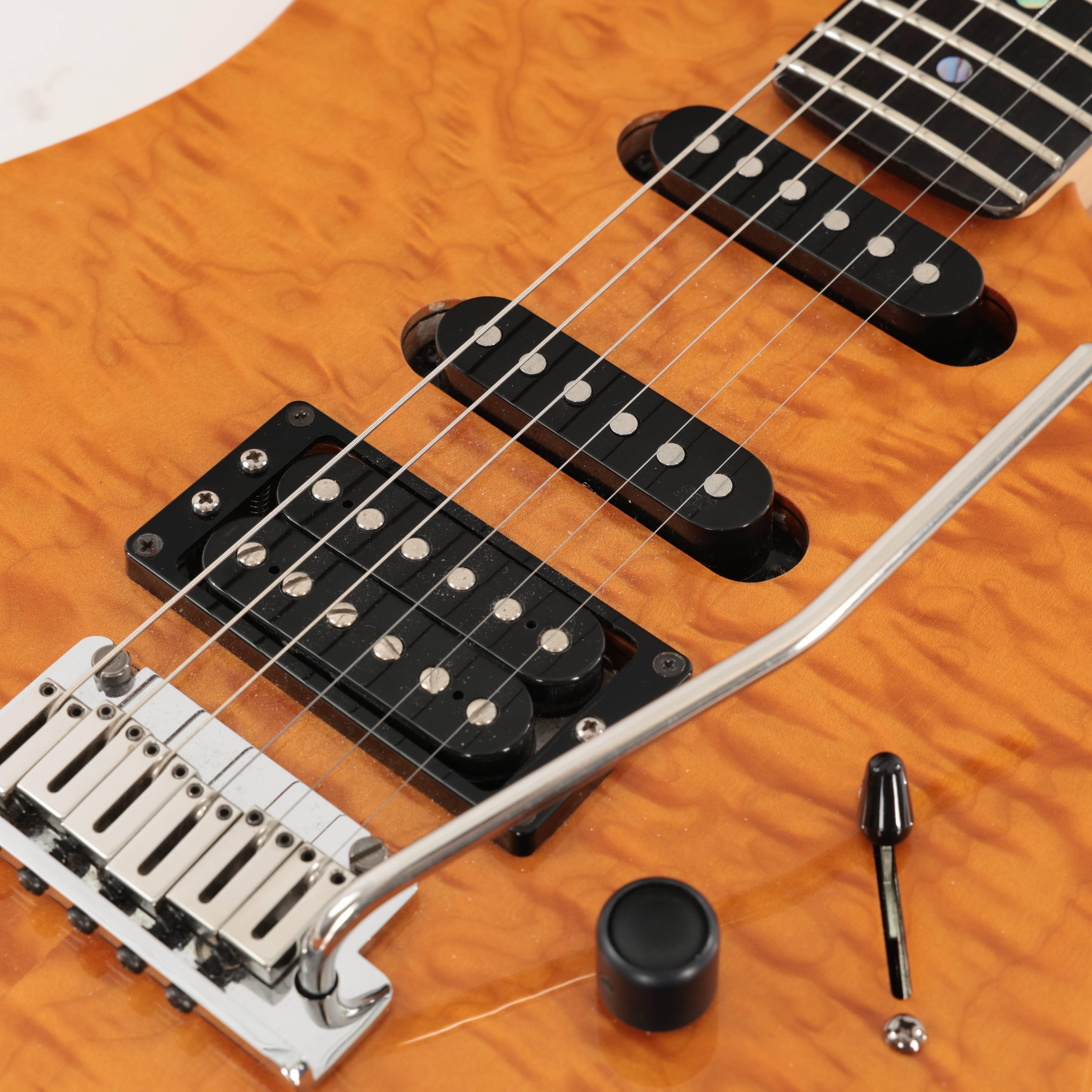 Second Hand Fender American Deluxe HSS Stratocaster Electric Guitar in QMT Amber 411 - SH-141-6411 (6).jpg