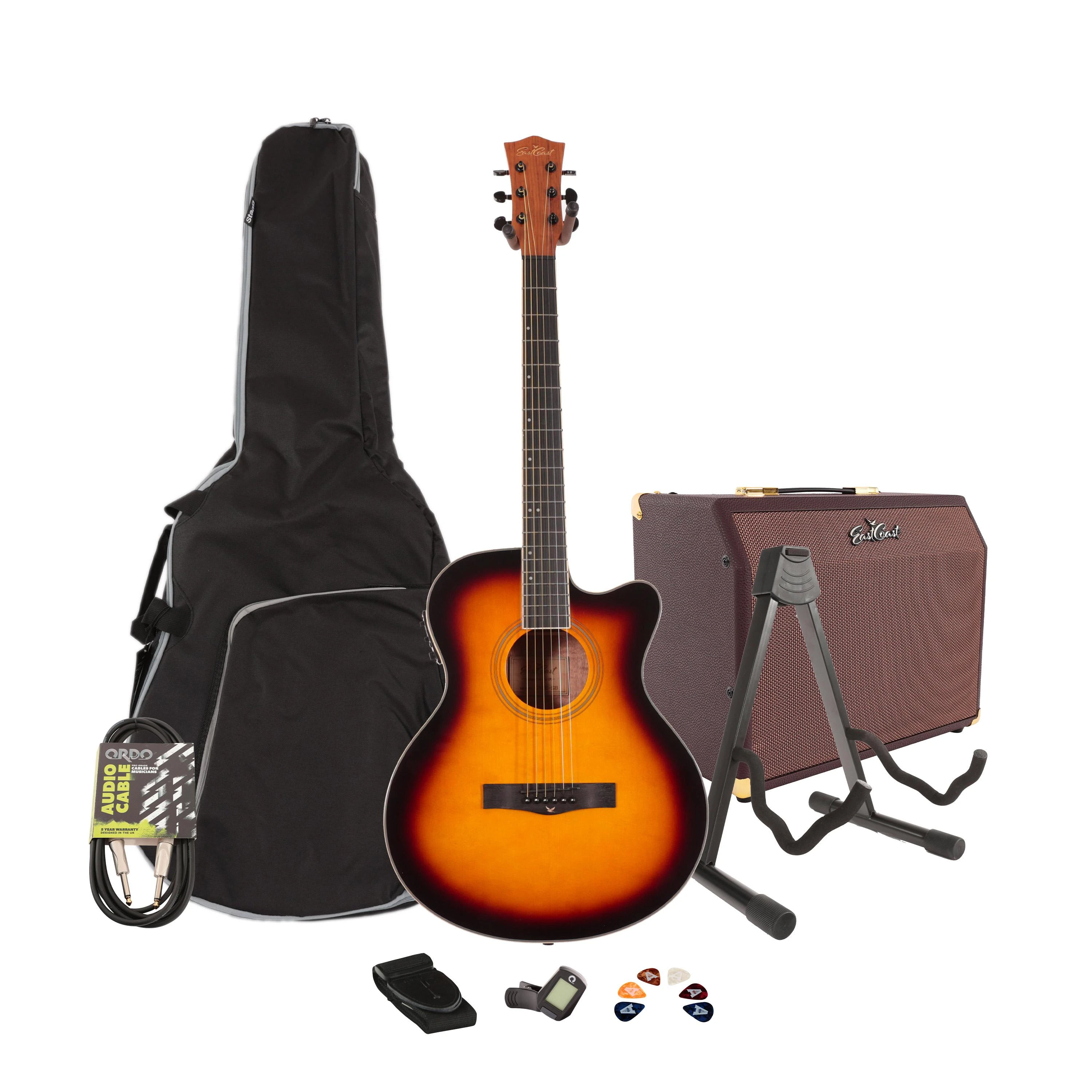 EastCoast G1CE Grand Auditorium Electro-Acoustic Guitar in Dark Sunburst Starter Pack With Amp - BUN-EC-G1CE-SB.jpg