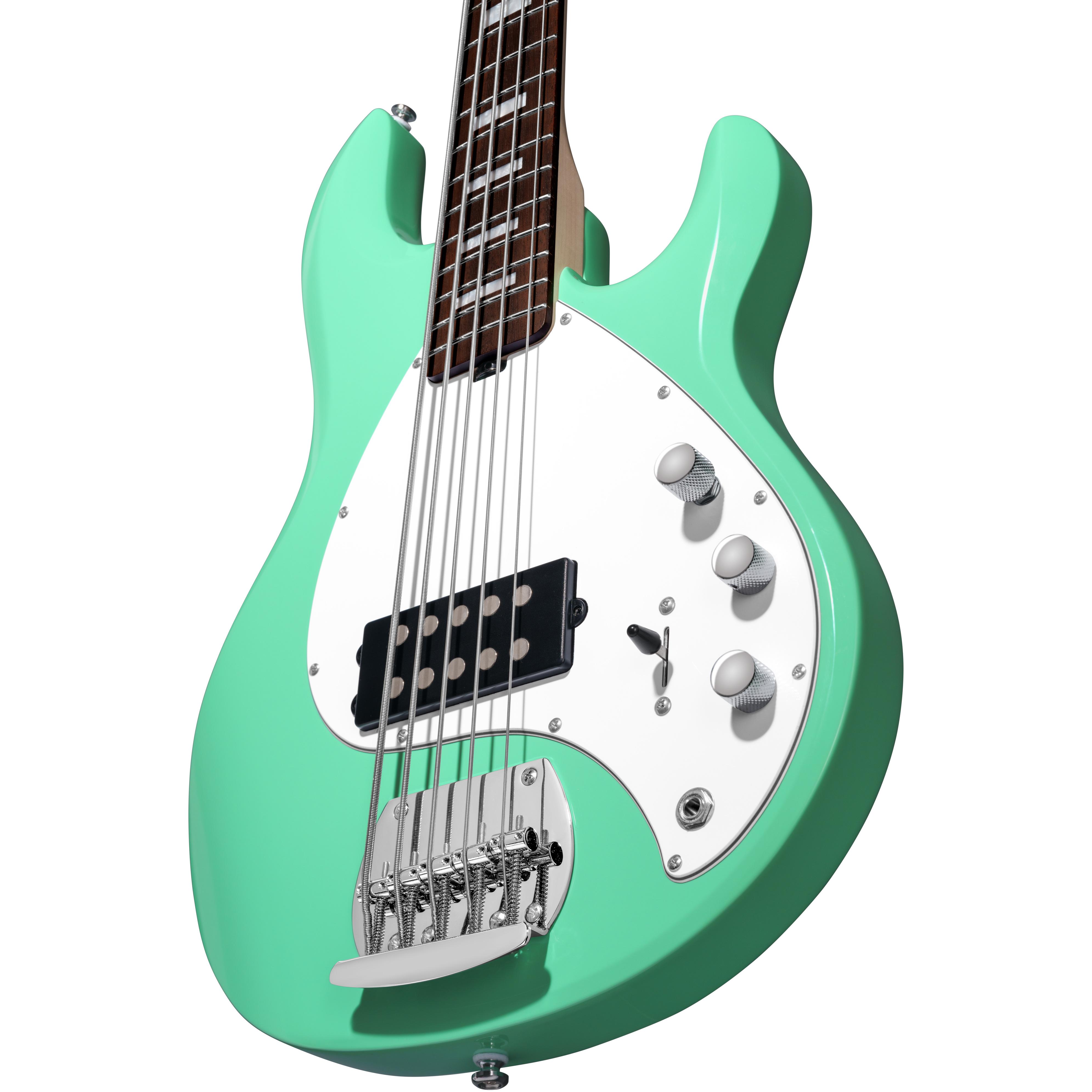 Sterling by Music Man StingRay 5 Plus RAY5X Bass Guitar in Seafoam Green - ST-RAY5X-SGR-J1-C-Body-Angle.jpg