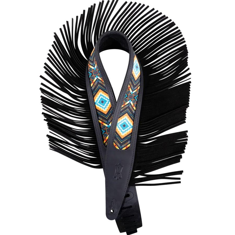 Levys Crazy Horse Leather Strap with Fringe Black Guitar Strap - MG317BOI-BLK-1.jpg