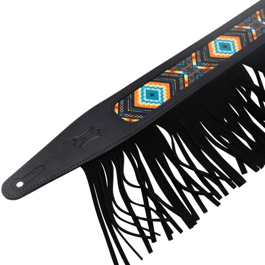 Levys Crazy Horse Leather Strap with Fringe Black Guitar Strap - MG317BOI-BLK-2.jpg