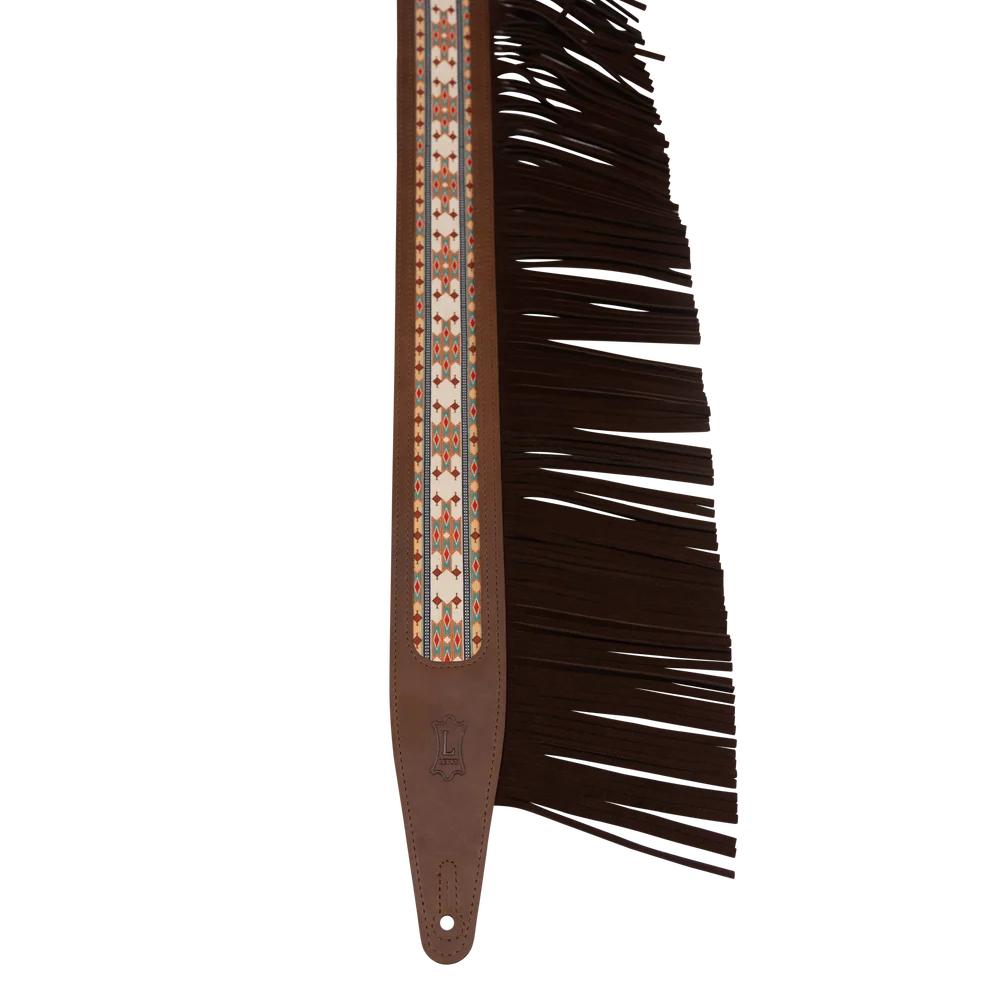 Levys Crazy Horse Leather Strap with Fringe Brown Guitar Strap - MG317BOI-BRN-2.jpg