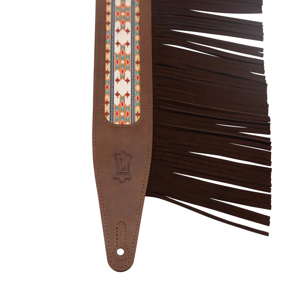 Levys Crazy Horse Leather Strap with Fringe Brown Guitar Strap - MG317BOI-BRN-4.jpg
