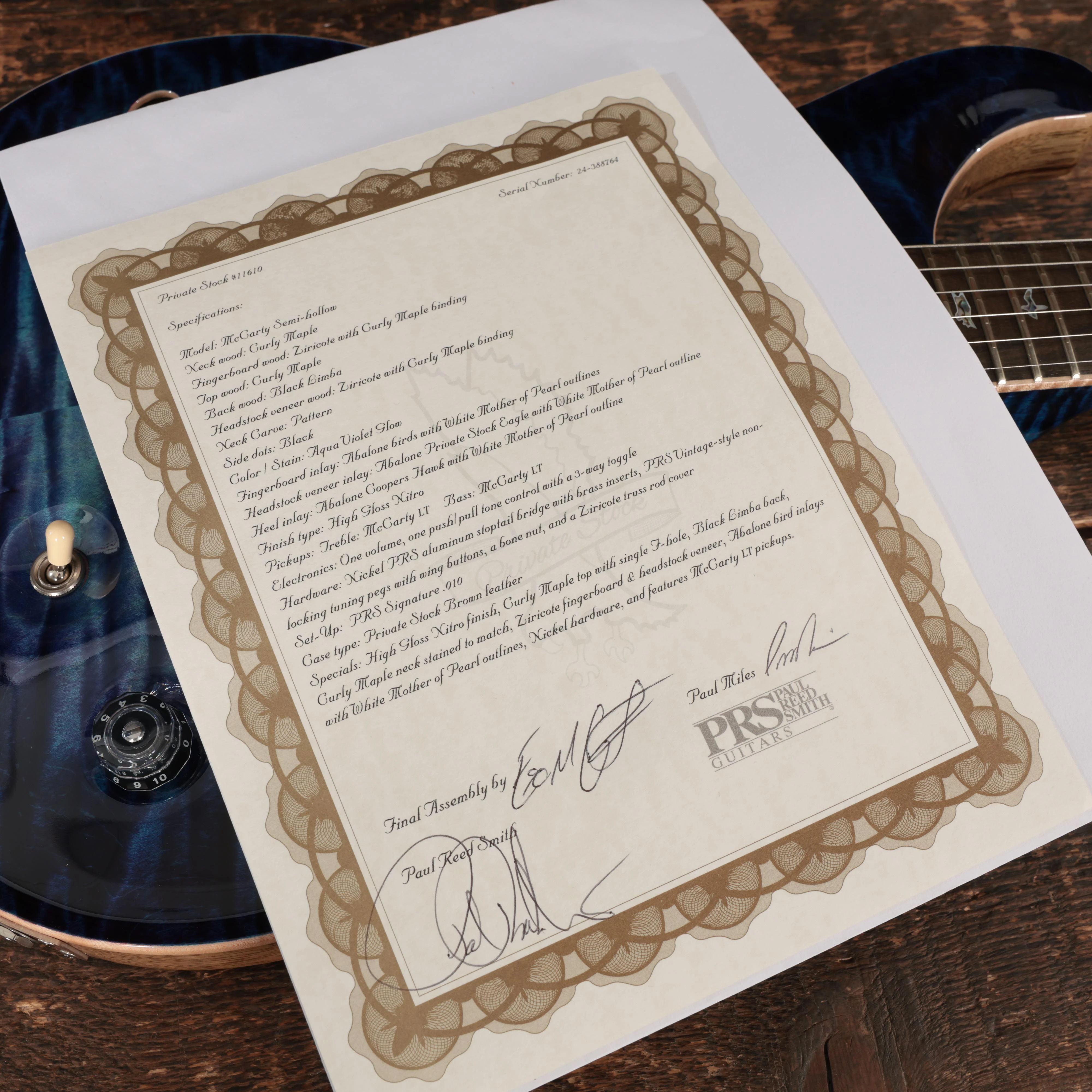 PRS Private Stock McCarty Semi-hollow Electric Guitar in Aqua Violet Glow - 0388764 (9).JPG