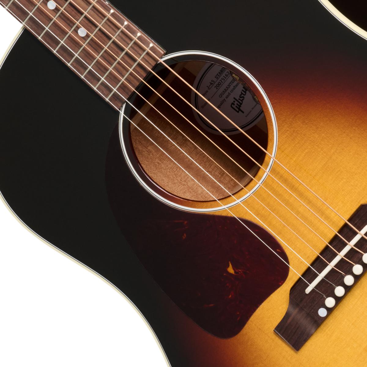 Gibson J-45 Standard Left-handed Electro Acoustic Guitar with Baggs HiFi DNA in Vintage Sunburst - MCRS45HFVSL_7_SoundHole-1200x1200-28e5ebb.jpg