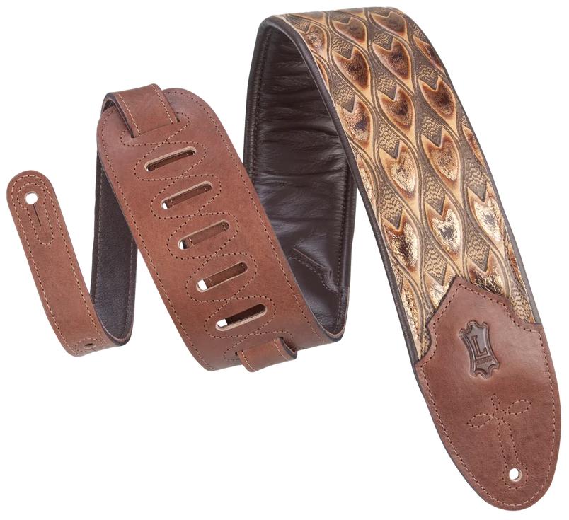 Levys Sundance Embossed Leather 2 Ply Garment Back 3 Inch Arrowhead Brown Guitar Strap - M4WP-005.jpg