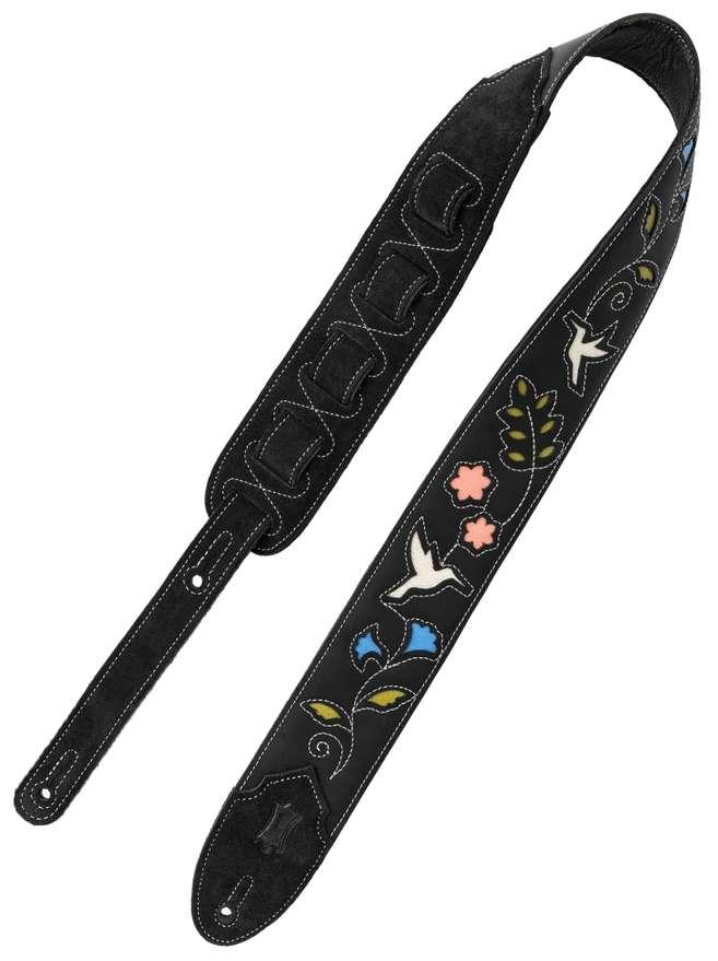Levys Sunbird Multi Layer Leather Black Hummingbird Guitar Strap - M4HB-BLK (2).jpg