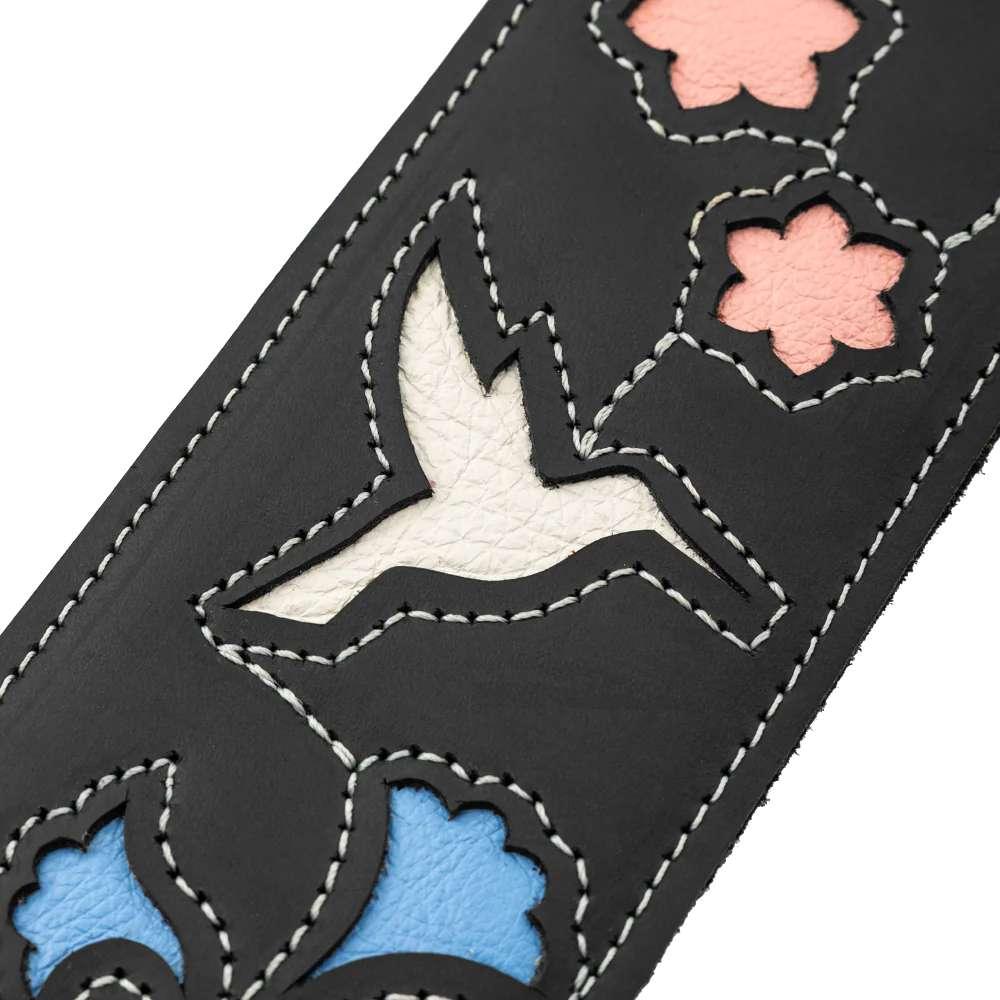 Levys Sunbird Multi Layer Leather Black Hummingbird Guitar Strap - M4HB-BLK (1).jpg
