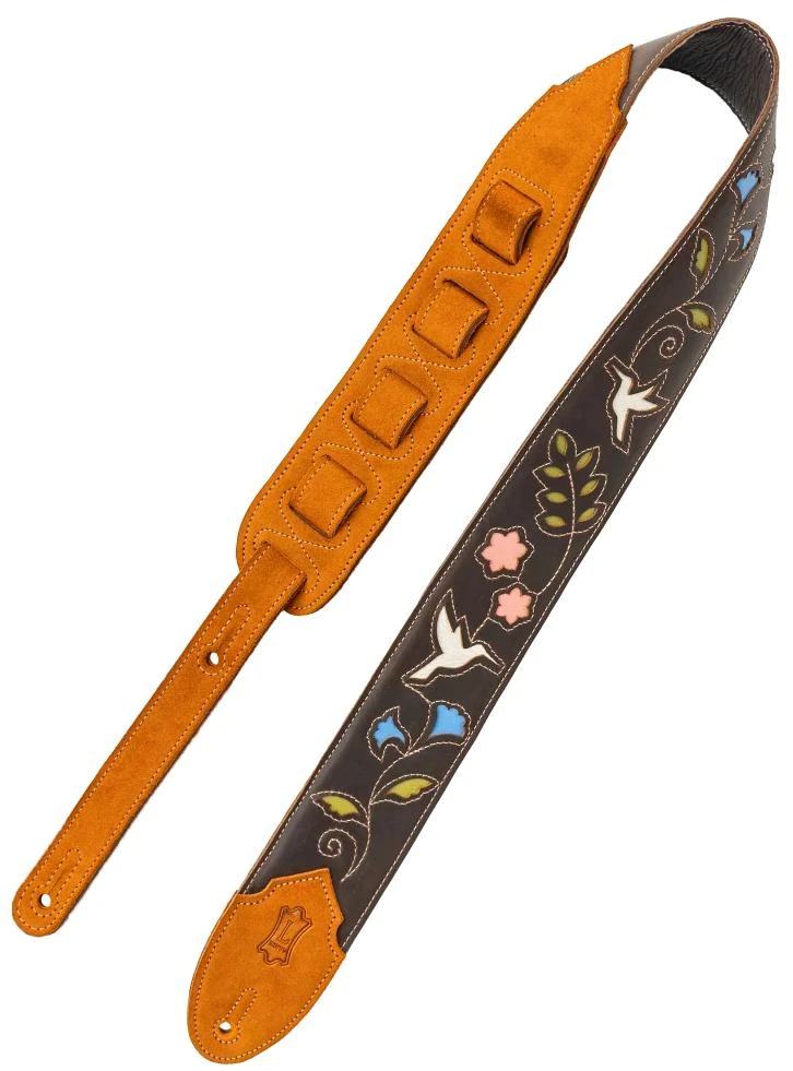 Levys Sunbird Multi Layer Leather Dark Brown Hummingbird Guitar Strap - M4HB-DBR (2).jpg