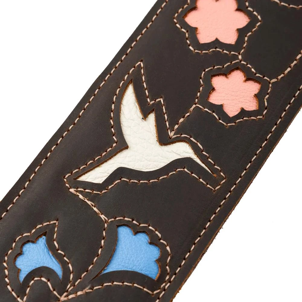 Levys Sunbird Multi Layer Leather Dark Brown Hummingbird Guitar Strap - M4HB-DBR (1).jpg