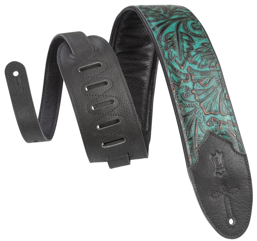 Levys Sundance Embossed Leather 2 Ply Garment Back 3 Inch Turquoise Guitar Strap - M4WP-001 (1).jpg