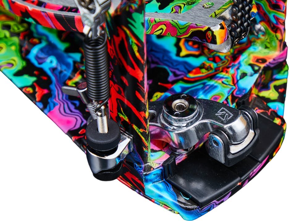 Iron Cobra 900 Marble Psychedelic  Rainbow Power Glide Single Pedal w/Carrying Case - HP900PMPR-HP900PMPR_Clamp.jpg