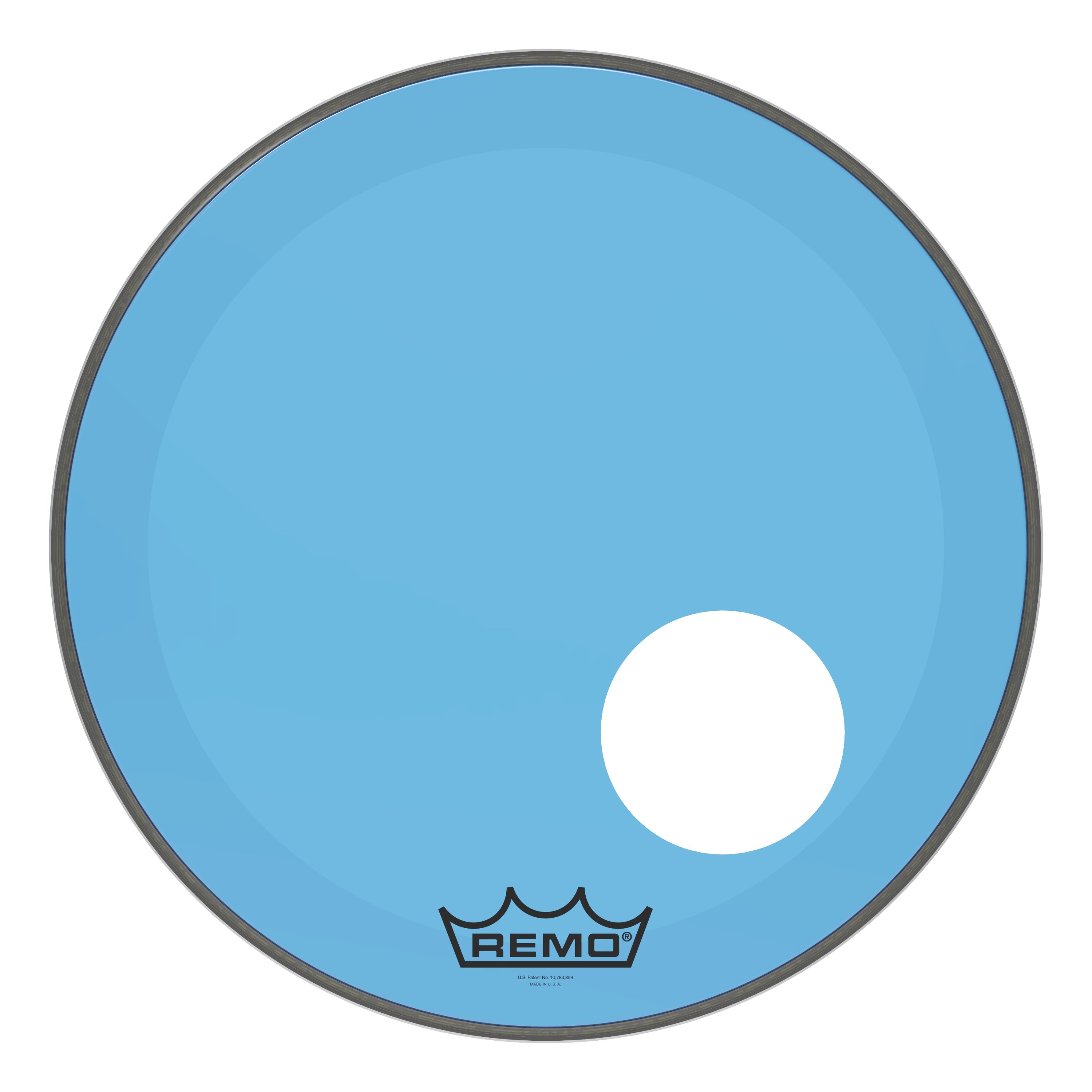 Remo Powerstroke 3 Colortone Bass Drum Head - Blue - 20" - with 5" Offset Hole - 449279-P3-1320-CT-BUOH.jpg