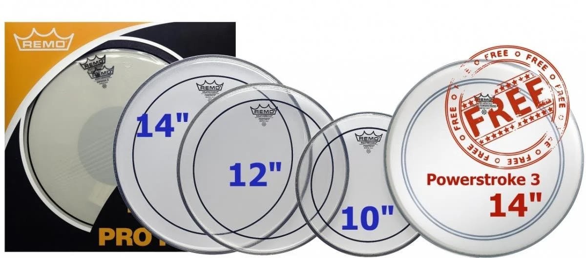 Remo ProPack ProPack Pinstripe Clear Heads - 10", 12", 14", and 14" Powerstroke Coated - 451579-1625039099144.jpg