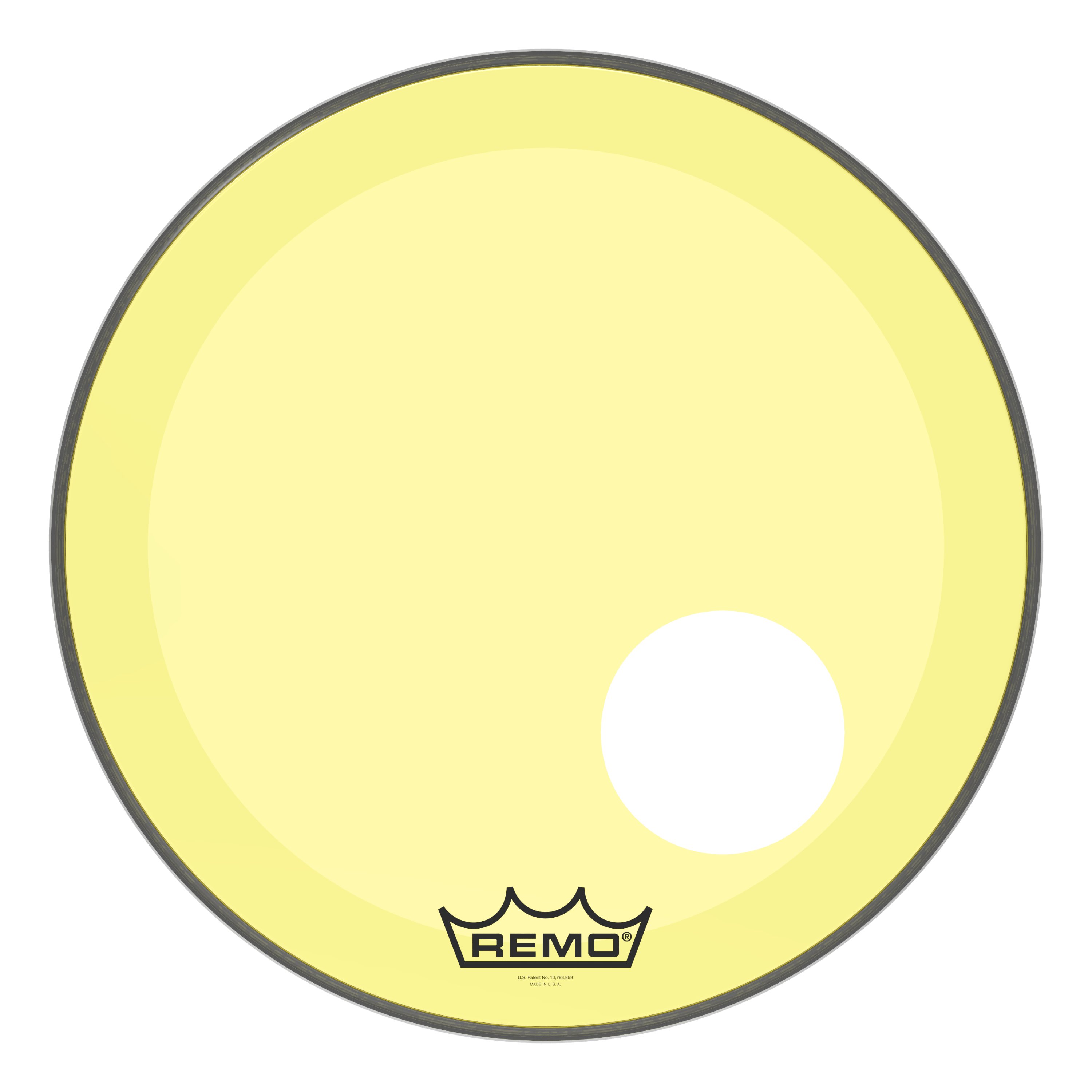 Remo Powerstroke 3 Colortone Bass Drum Head - Yellow - 20" - with 5" Offset Hole - 449494-P3-1320-CT-YEOH.jpg