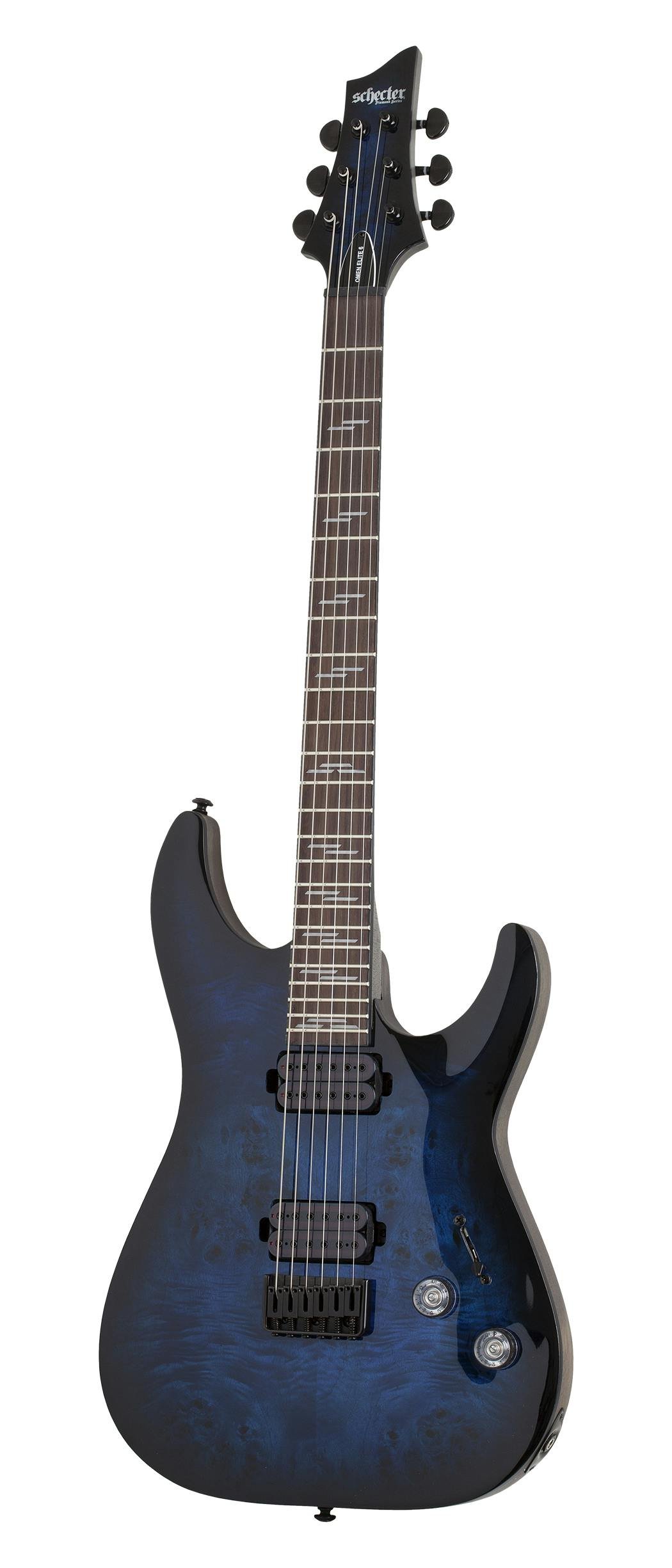 Schecter Omen Elite 6 in See Thru Blue Burst - 408895-OMEN ELITE-6 STBB 2452 TILT.jpg