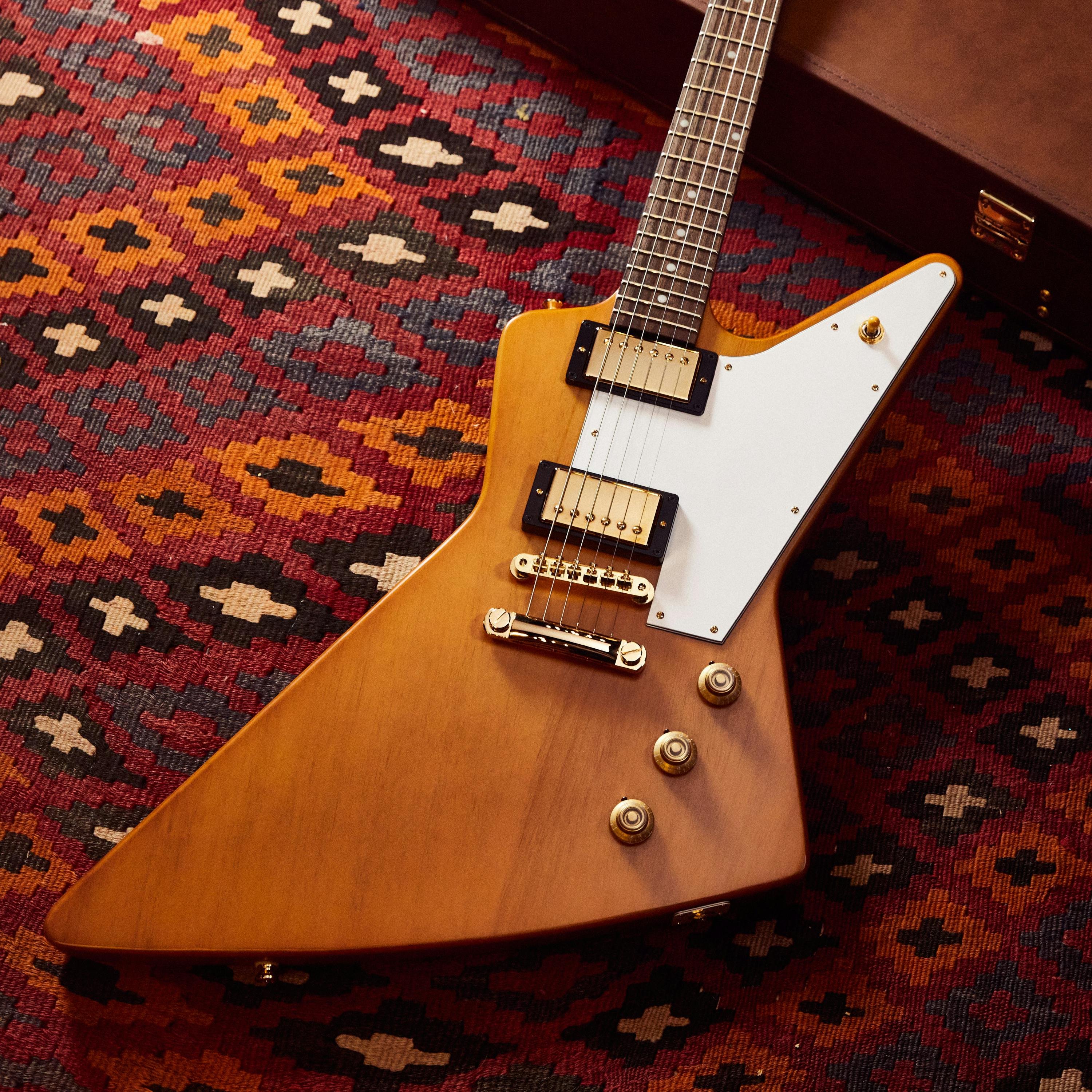 Epiphone 1958 Korina Explorer Electric Guitar in Aged Natural with White Pickguard - IGCKEXWANAGH1-Epiphone-1958-Korina-Explorer-Lifestyle.jpg