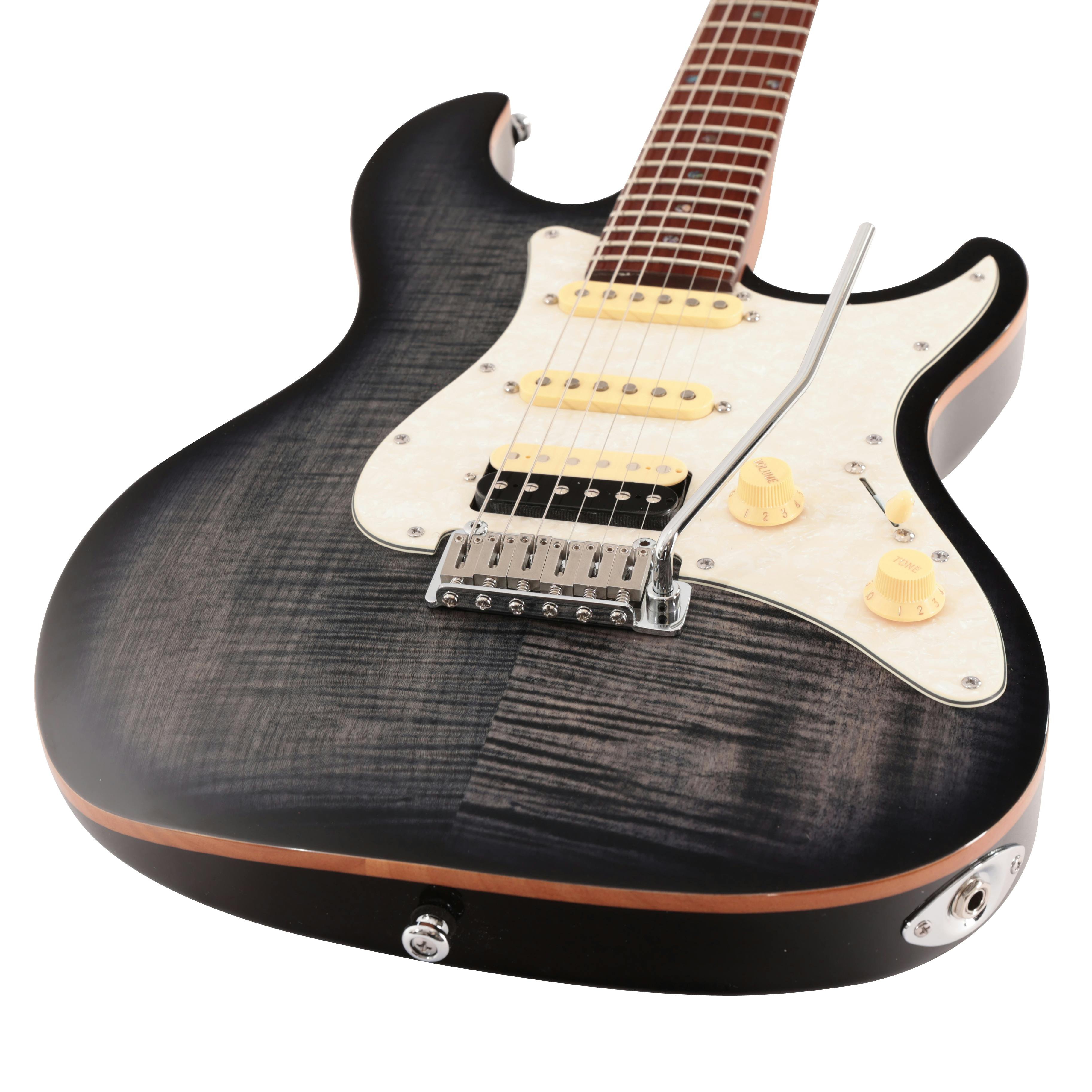 Sire Larry Carlton S7 FM Electric Guitar in Transparent Black - S7FMTBLK-Sire-Larry-Carlton-S7-FM-Trans-Black-Angle.jpg