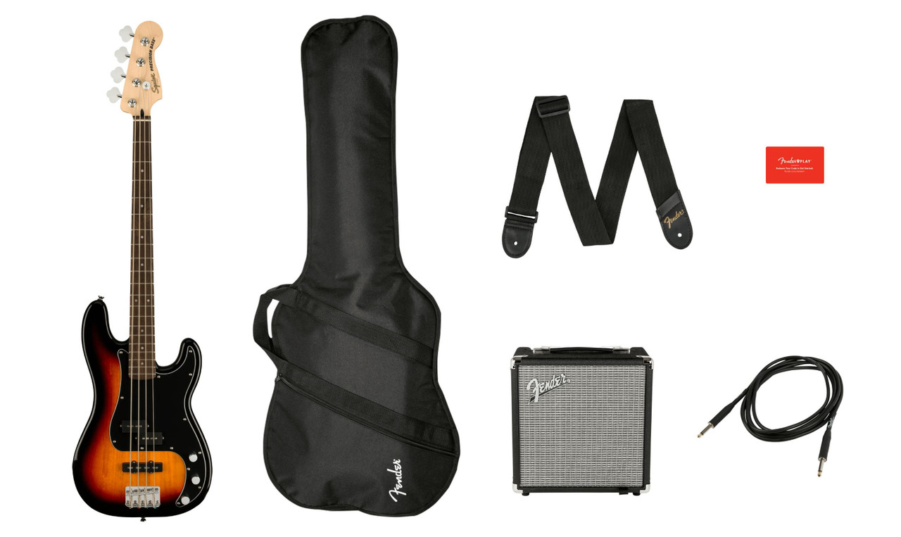 Squier Affinity Precision Bass Guitar PJ Pack in 3-Color Sunburst with Rumble 15W Amp Squier Affinity Precision Bass Guitar PJ Pack in 3-Color Sunburst with Rumble 15W Amp