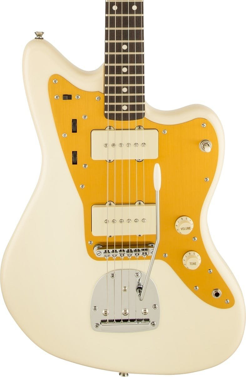 Squier J Mascis Signature Jazzmaster Electric Guitar in Vintage White with Gold Anodized Pickguard