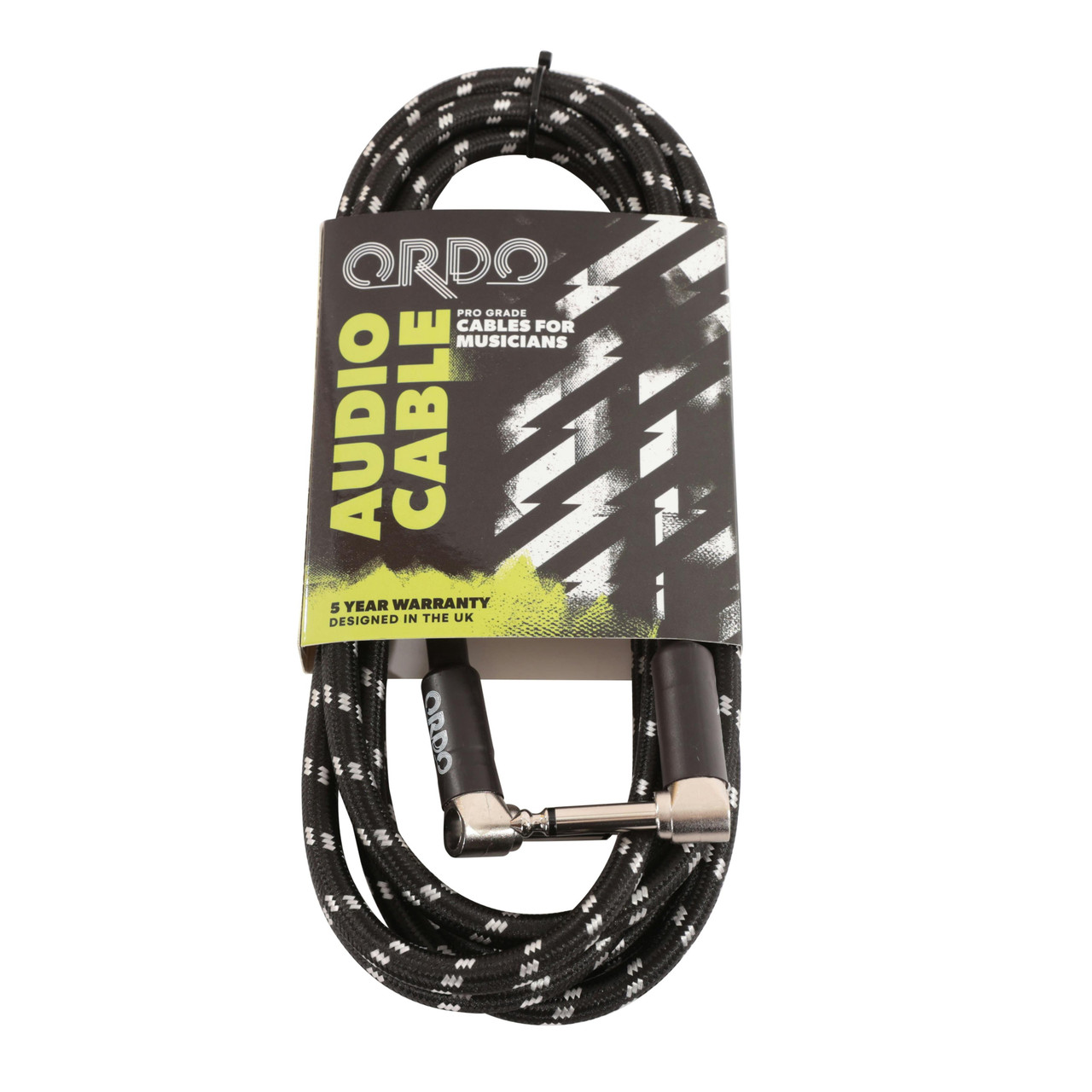 Ordo 10ft/3m Angled To Angled Braided Black and Grey Instrument Cable