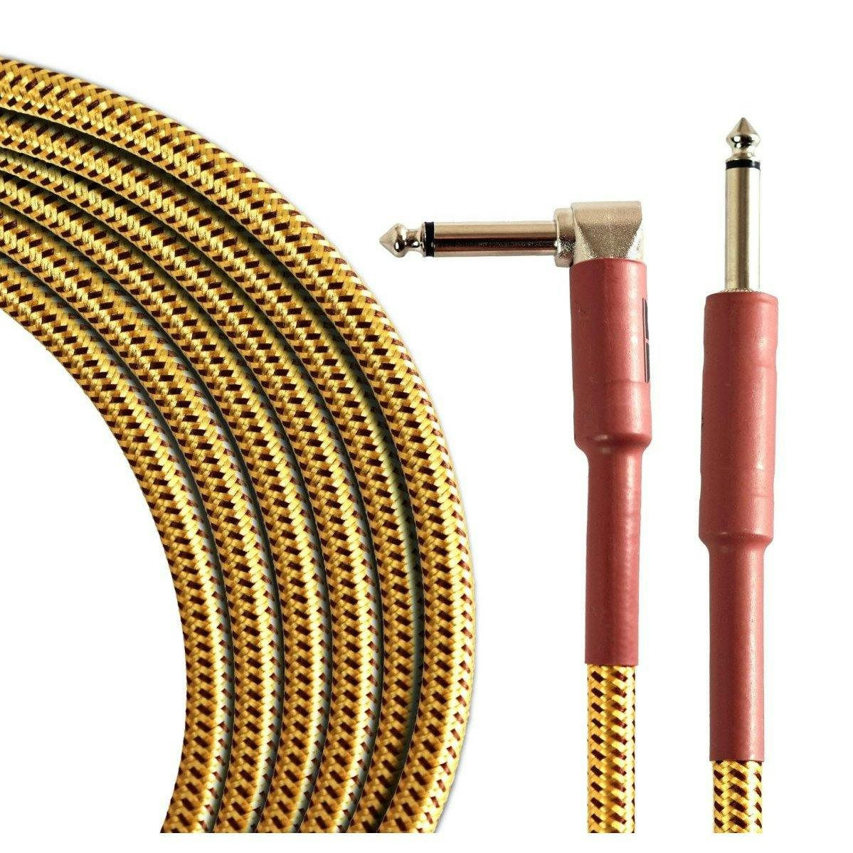 Tourtech 4.5m/15ft Braided Tweed Straight to Angled Guitar Cable Tourtech 4.5m/15ft Braided Tweed Straight to Angled Guitar Cable
