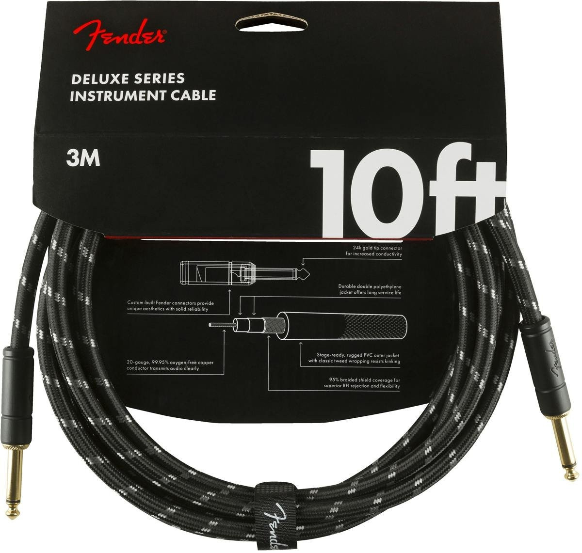 Fender Deluxe Series Instrument Cable Straight/Straight 10' in Black Tweed Fender Deluxe Series Instrument Cable Straight/Straight 10' in Black Tweed