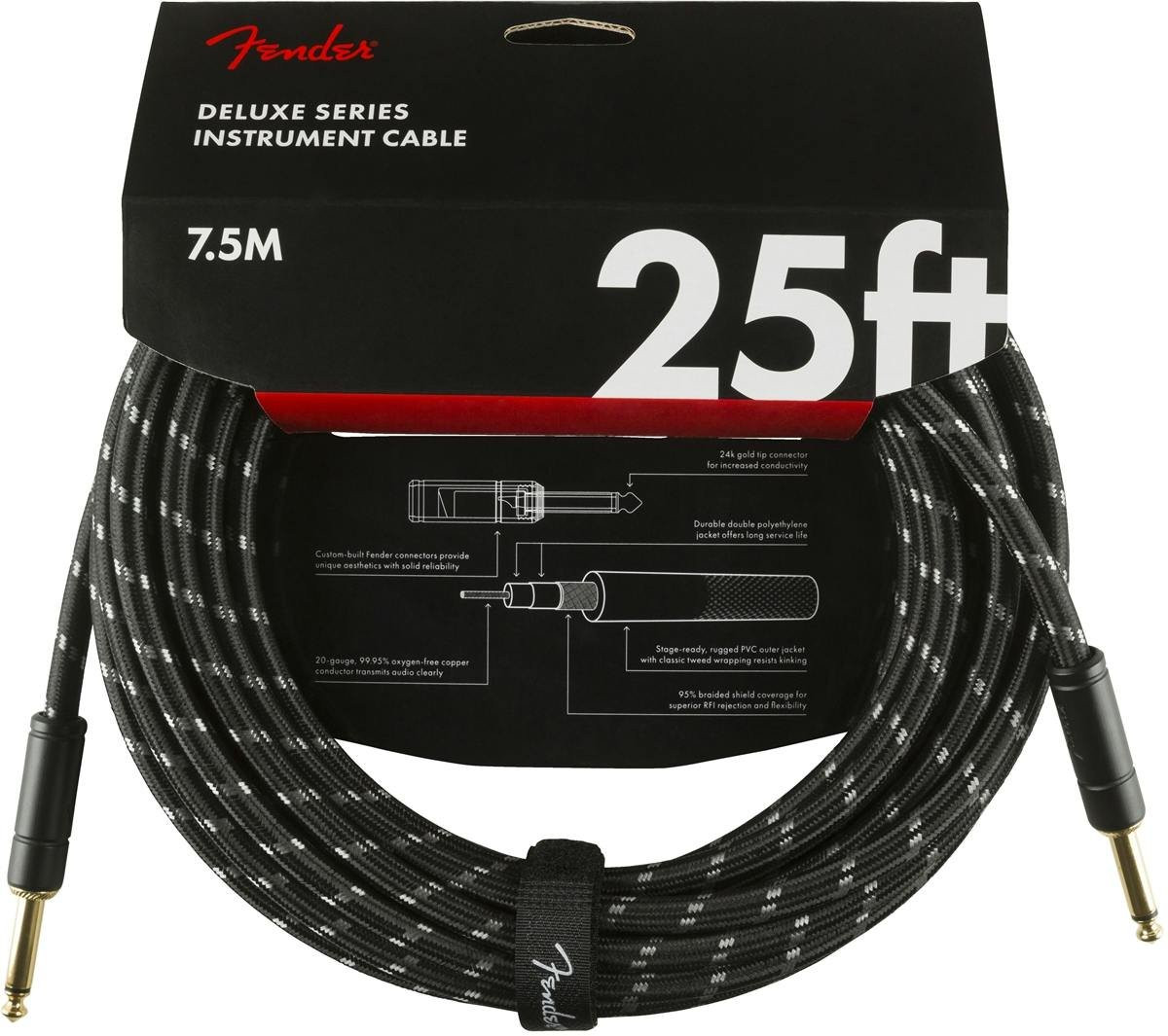 Fender Deluxe Series Instrument Cable Straight/Straight 25' in Black Tweed