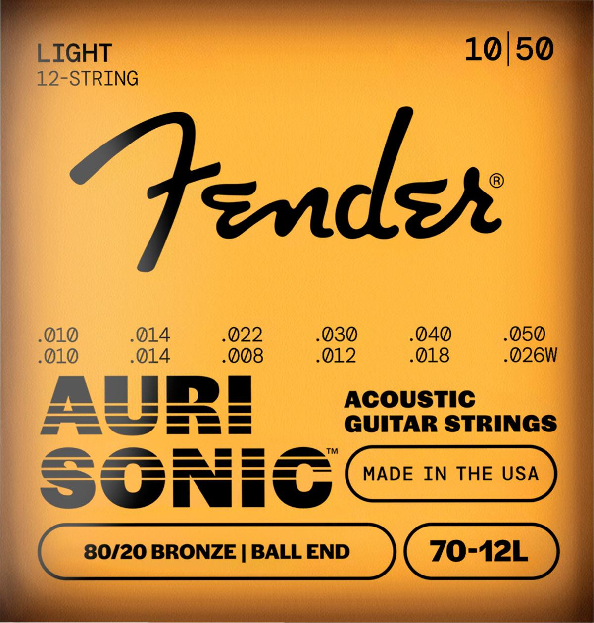 Fender AuriSonic 70-12L 80/20 12-String Acoustic Guitar Strings 10-50