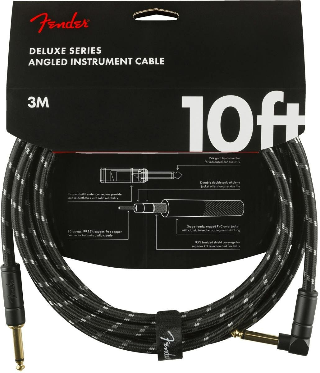 Fender Deluxe Series Instrument Cable Straight/Angle 10' in Black Tweed Fender Deluxe Series Instrument Cable Straight/Angle 10' in Black Tweed