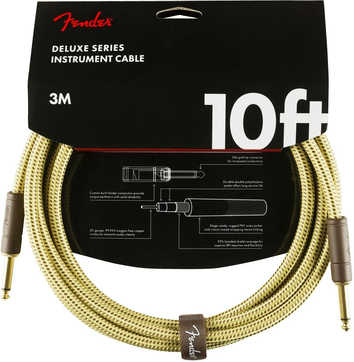 Fender Deluxe Series Instrument Cable Straight/Straight 10' in Tweed Fender Deluxe Series Instrument Cable Straight/Straight 10' in Tweed