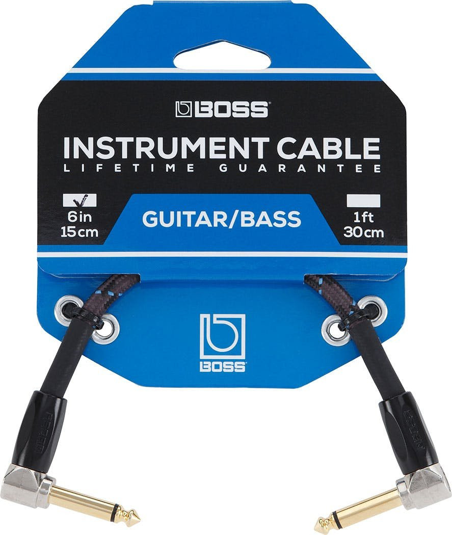 Boss 6 inch / 15cm instrument cable, angled/angled 1/4 inch jack