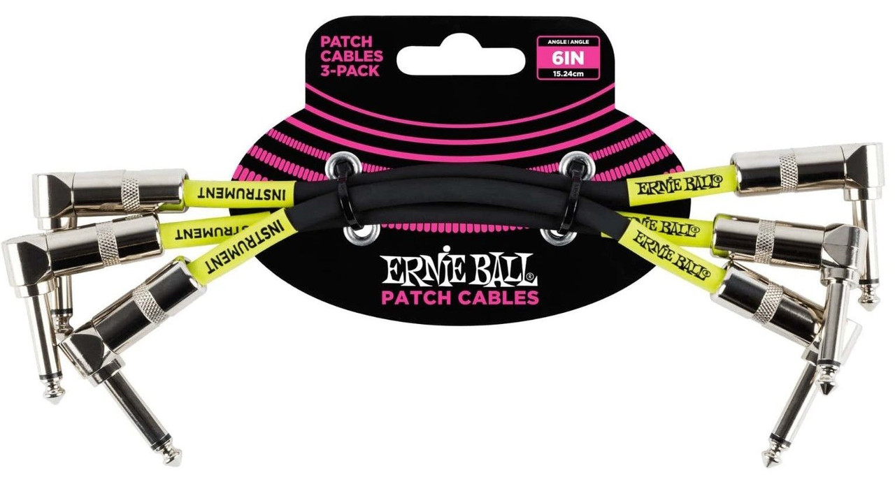 Ernie Ball 6" Angle Patch Cable 3 Pack in Black Ernie Ball 6" Angle Patch Cable 3 Pack in Black