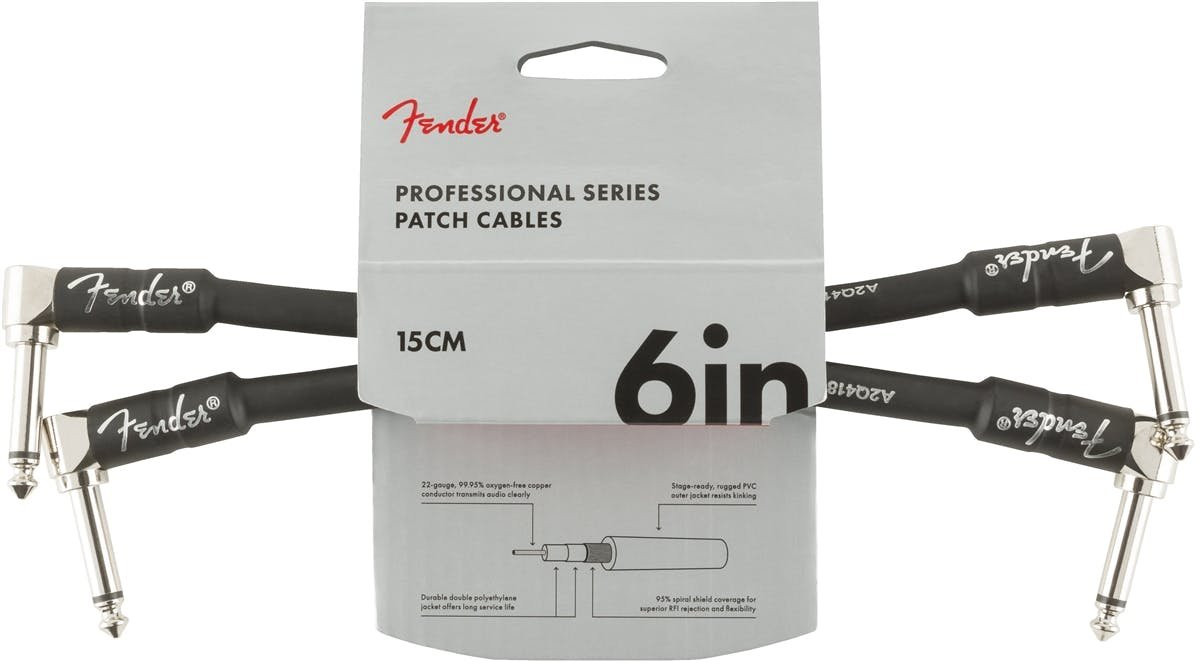Fender Professional Series Instrument Cable 2-Pack Angle/Angle 6" in Black Fender Professional Series Instrument Cable 2-Pack Angle/Angle 6" in Black