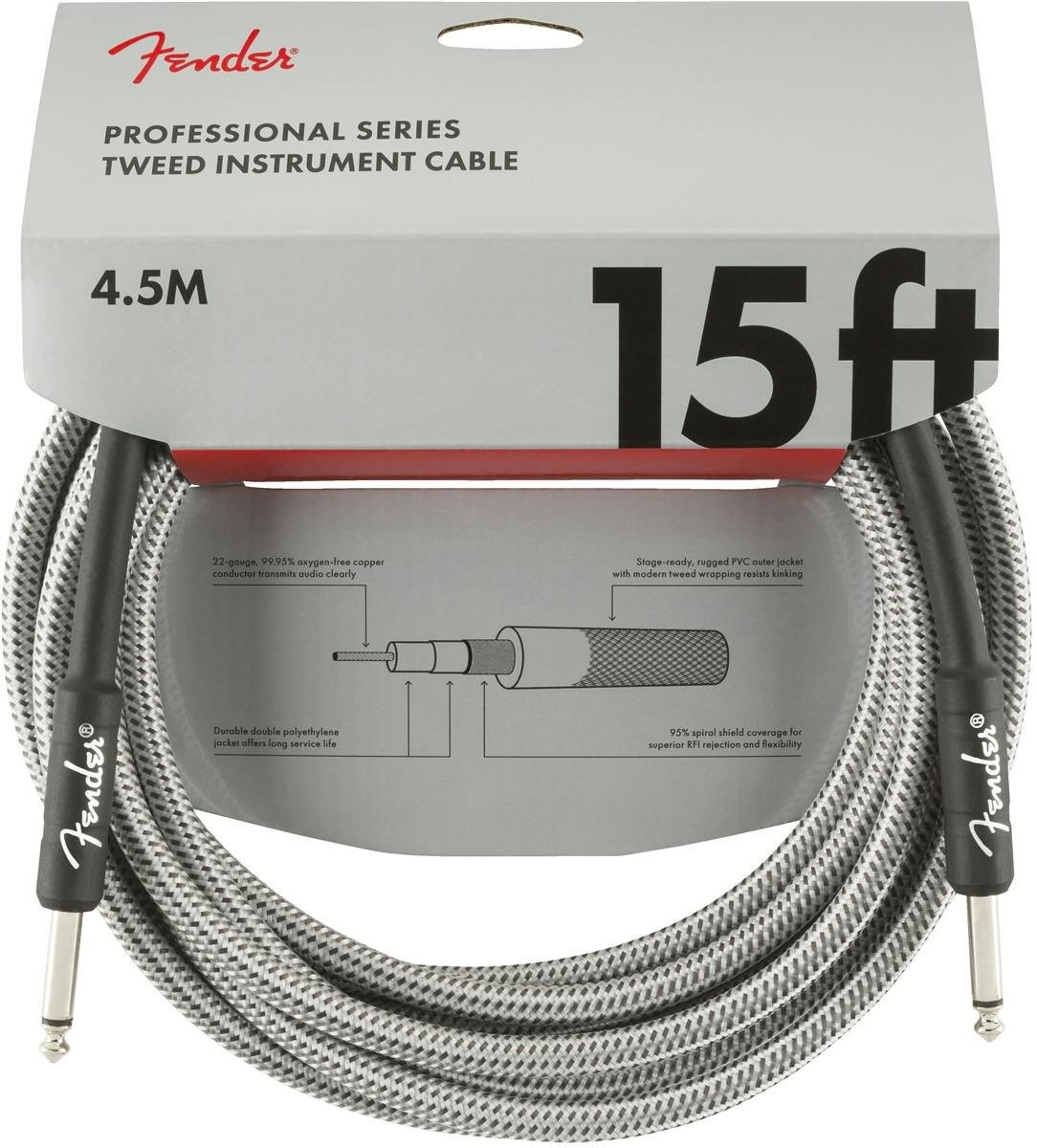 Fender Professional Series Instrument Cable 15' in White Tweed