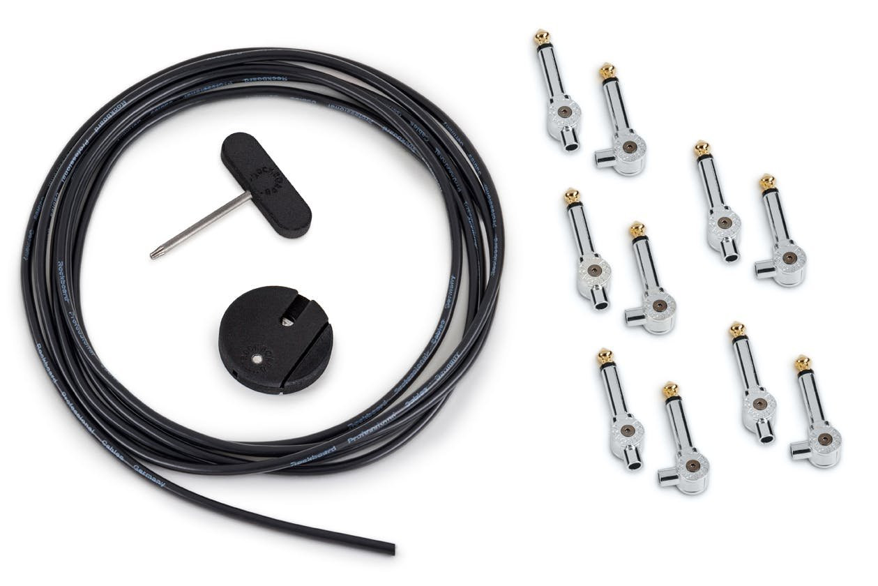 Rockboard PatchWorks Solderless Set - 10 Plug, 118" Cable, 1 Cutter ,1HexKey - Chrome Rockboard PatchWorks Solderless Set - 10 Plug, 118" Cable, 1 Cutter ,1HexKey - Chrome