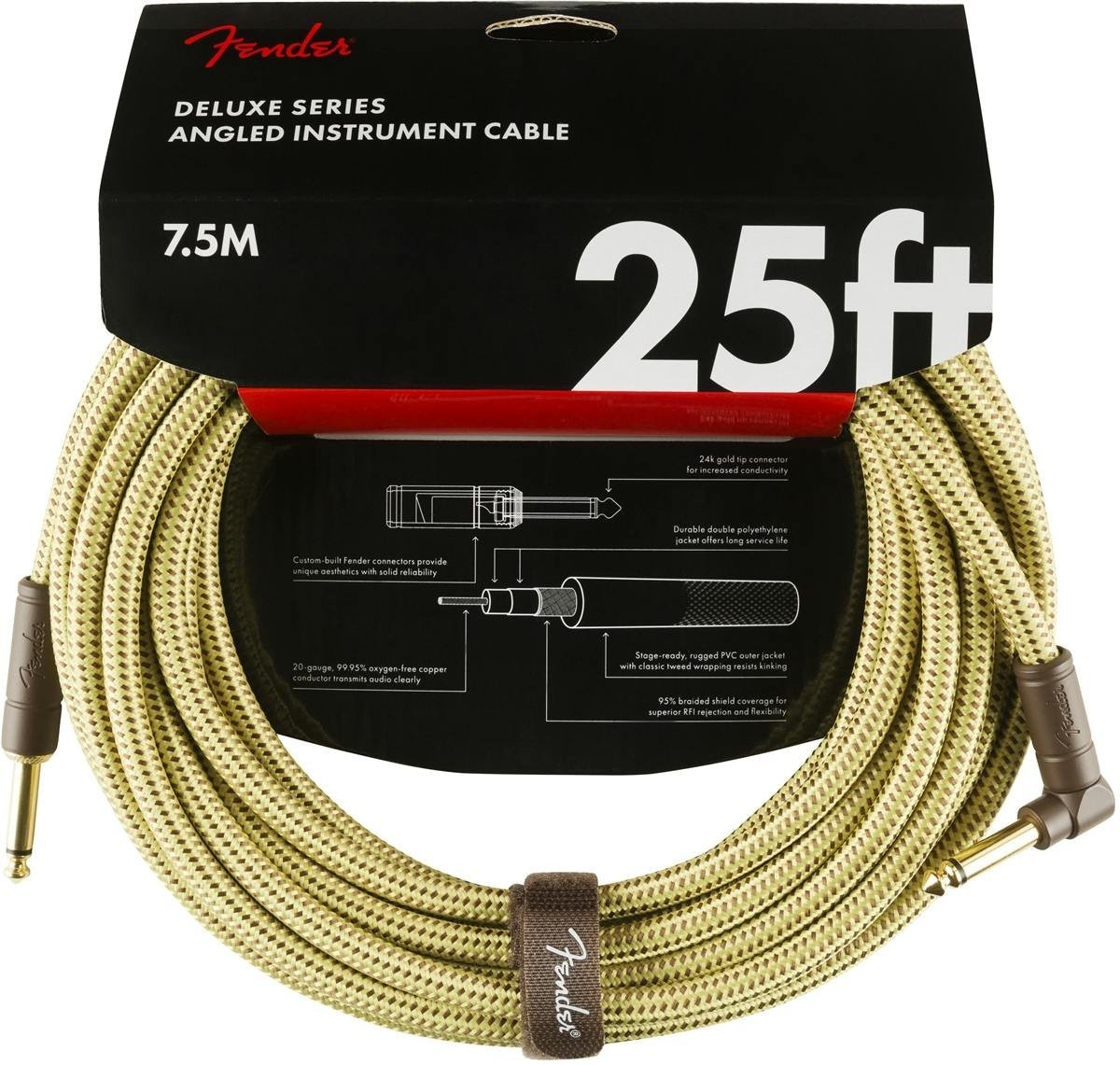 Fender Deluxe Series Instrument Cable Straight/Angle 25' in Tweed