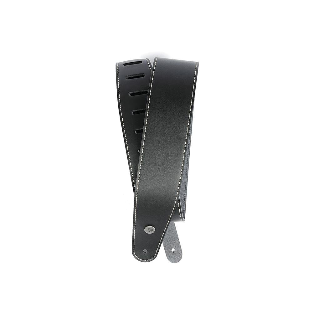 D'Addario Deluxe Leather Guitar Strap in Black with Contrasting Stitch D'Addario Deluxe Leather Guitar Strap in Black with Contrasting Stitch