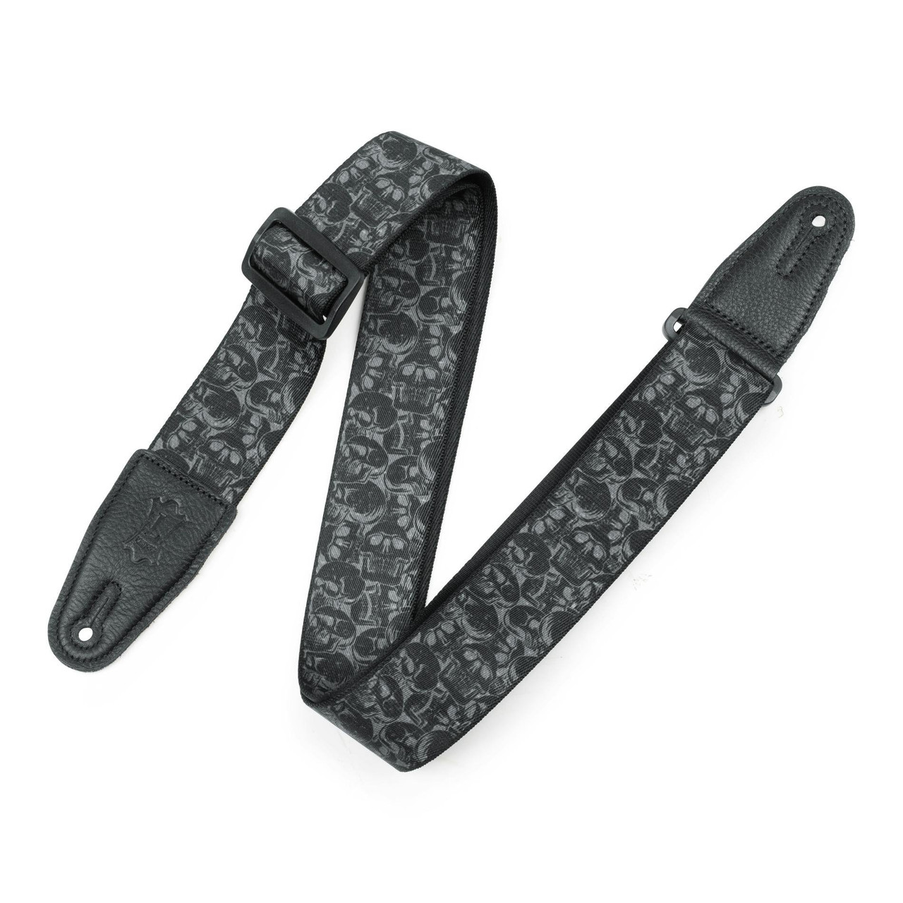 Levy Prints Polyester Guitar Strap in Black & Grey Skulls
