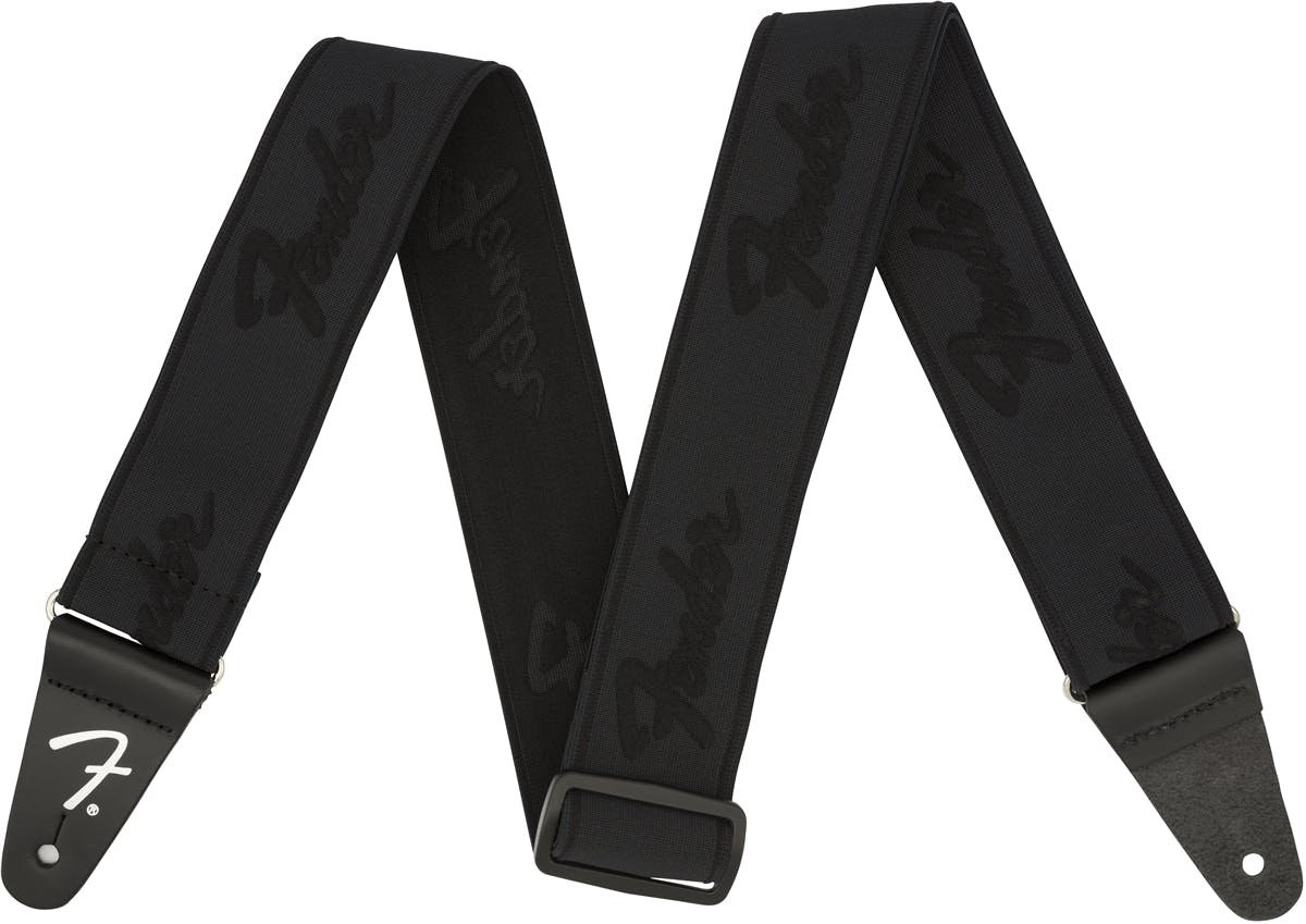 Fender WeighLess 2" Running Logo Strap in Black/Black Fender WeighLess 2" Running Logo Strap in Black/Black