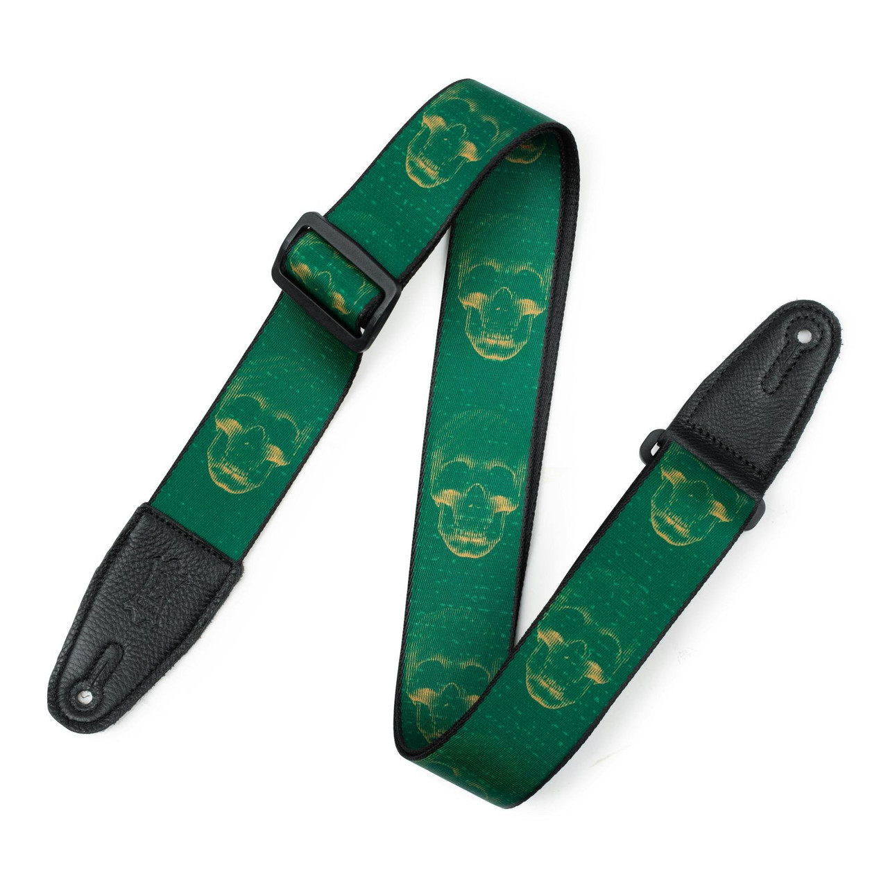Levy Prints Polyester Guitar Strap in Green Mustard Skull Levy Prints Polyester Guitar Strap in Green Mustard Skull