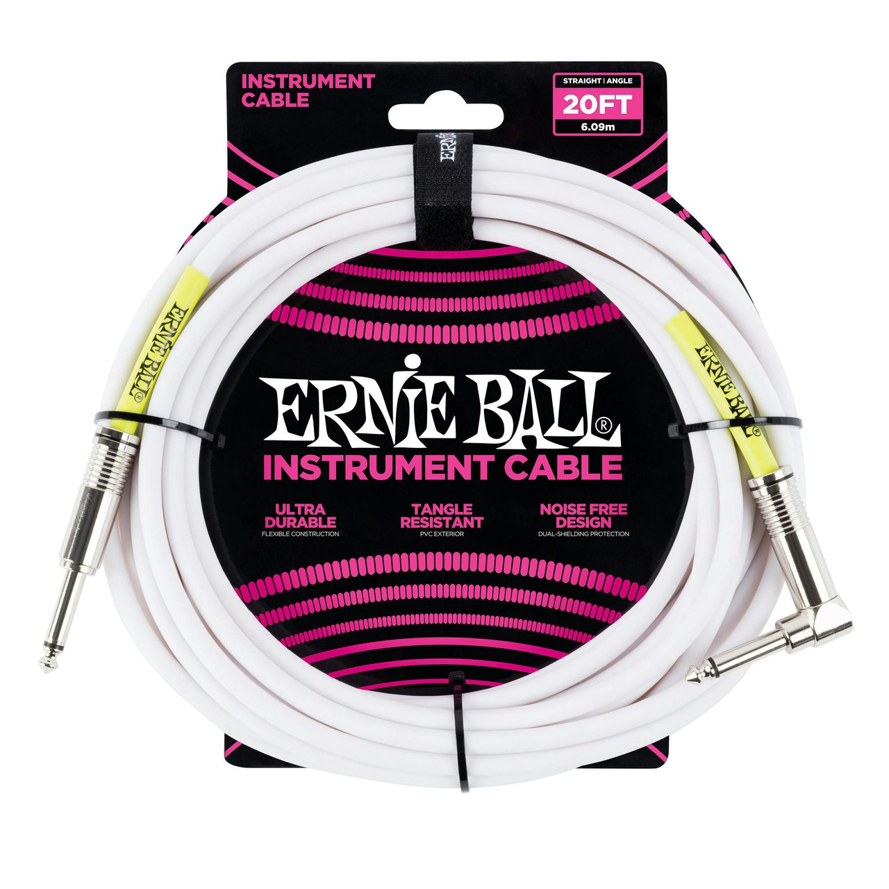 Ernie Ball Ultraflex 20ft Straight/Angle Instrument Cable in White